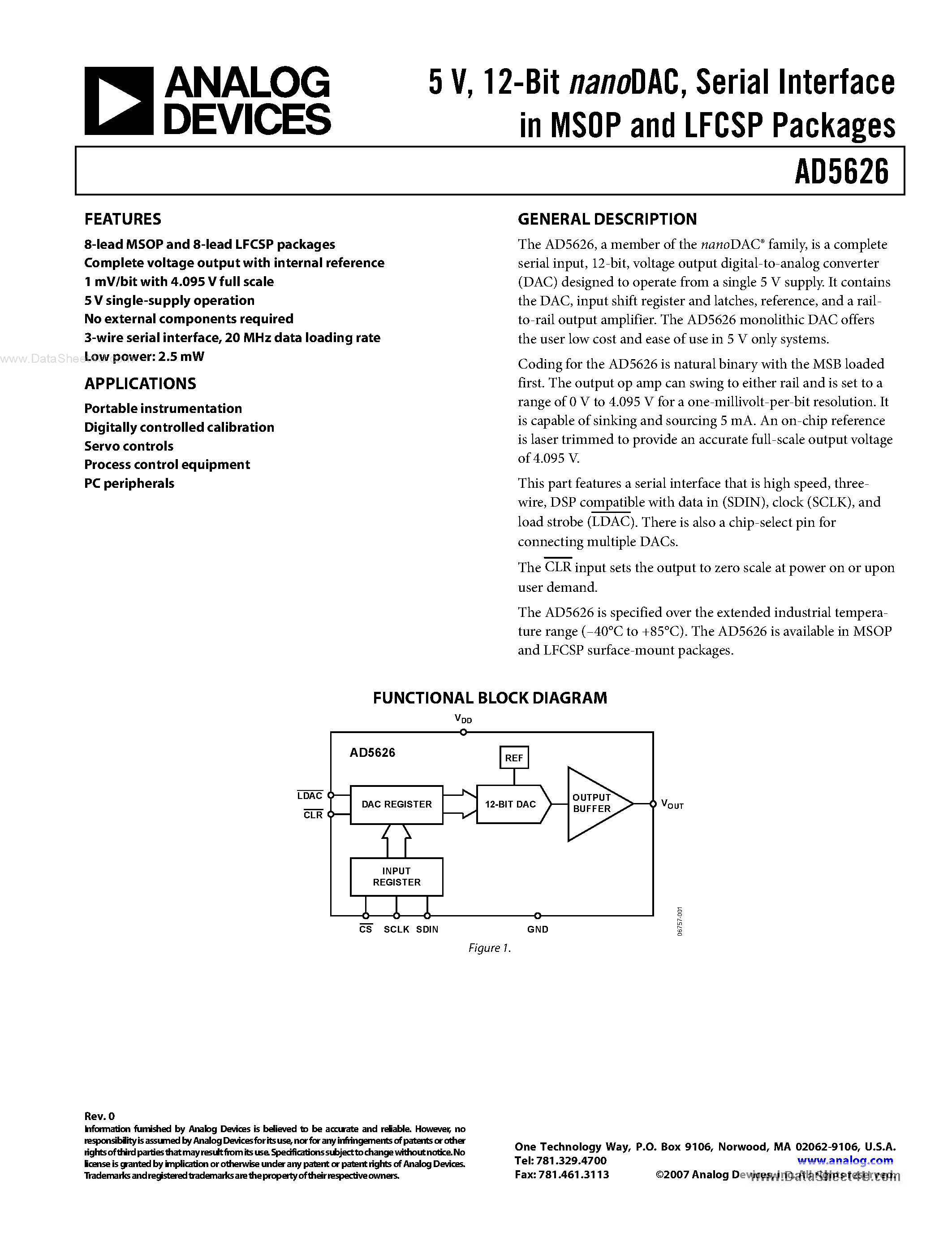 Datasheet AD5626 - 12-Bit nanoDAC page 1