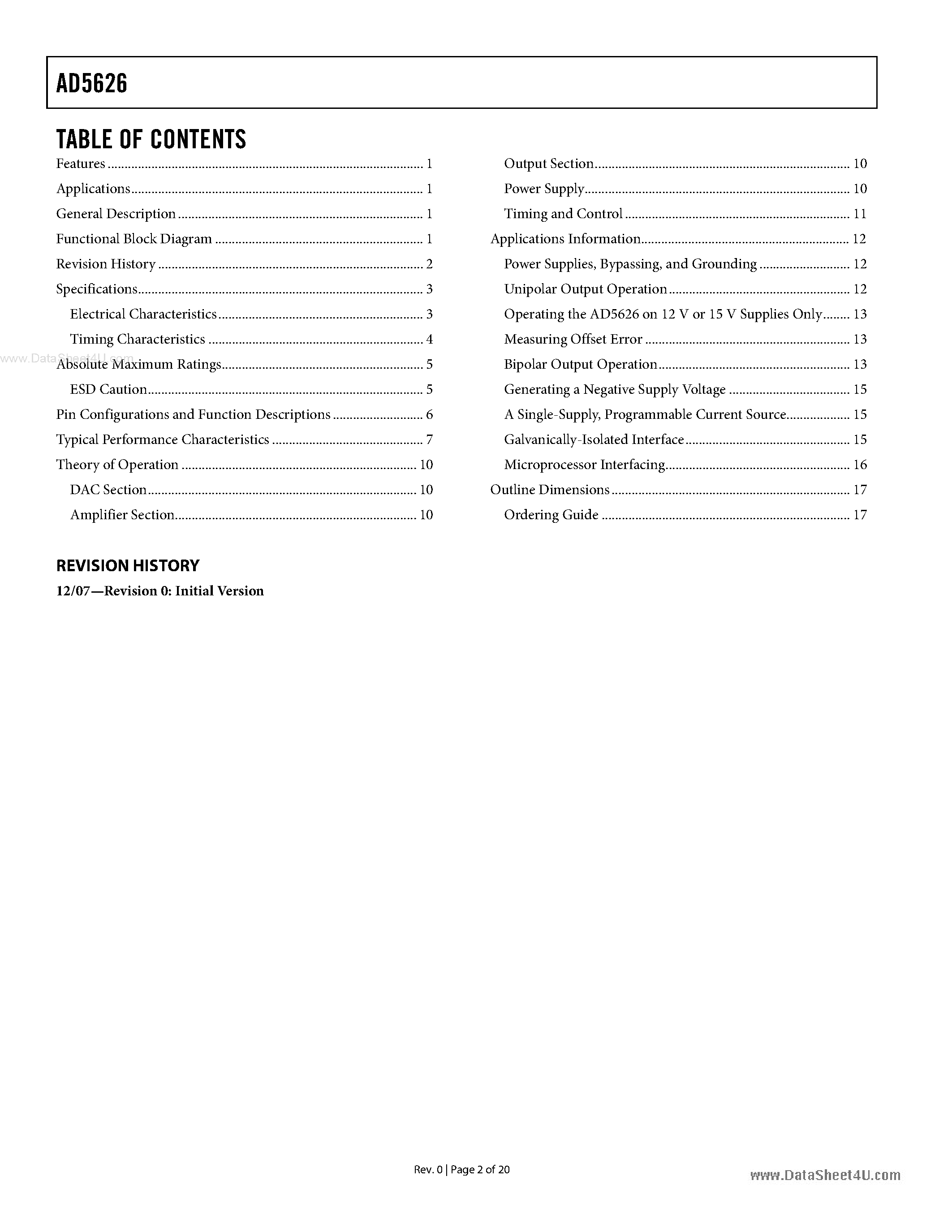 Datasheet AD5626 - 12-Bit nanoDAC page 2