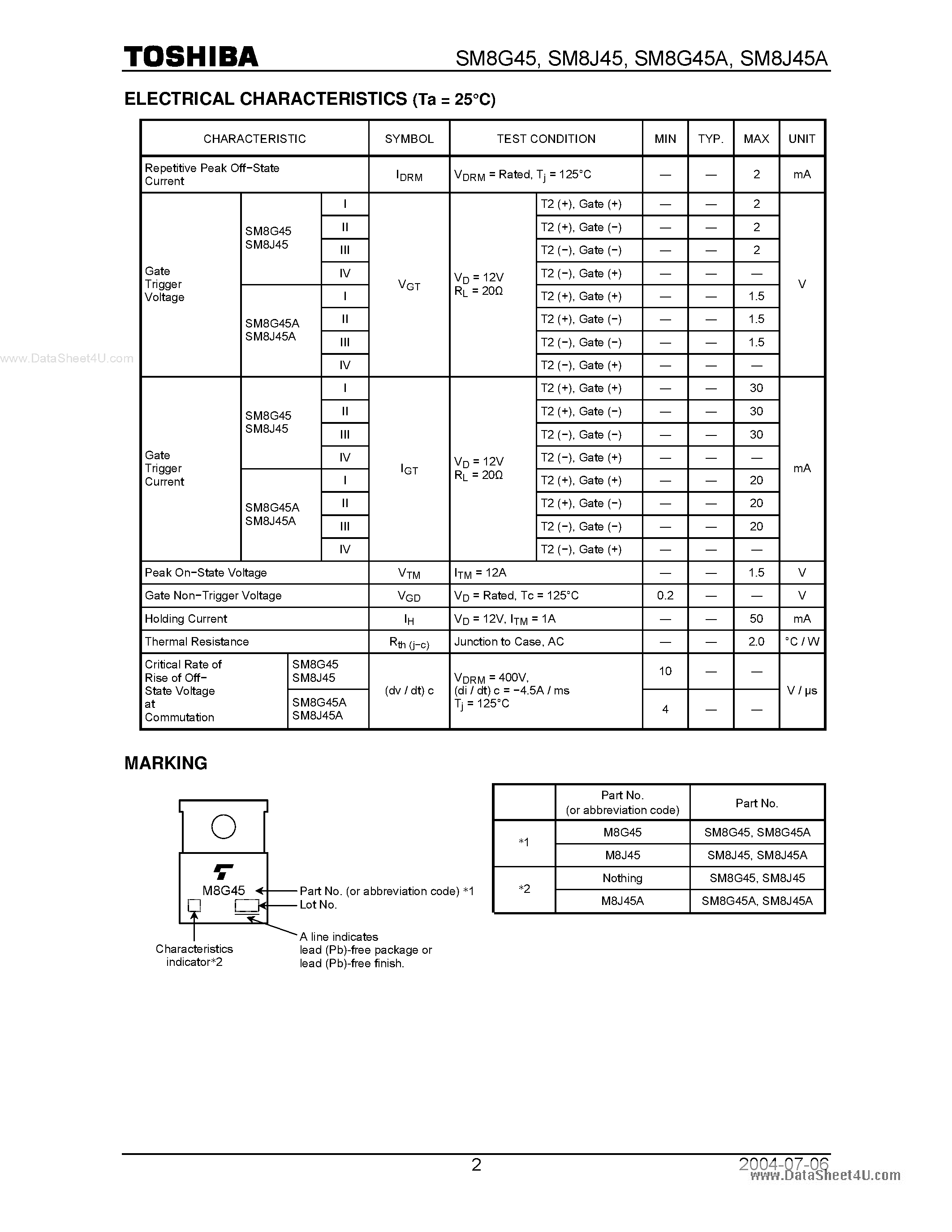 Datasheet SM8G45 - AC POWER CONTROL APPLICATIONS page 2