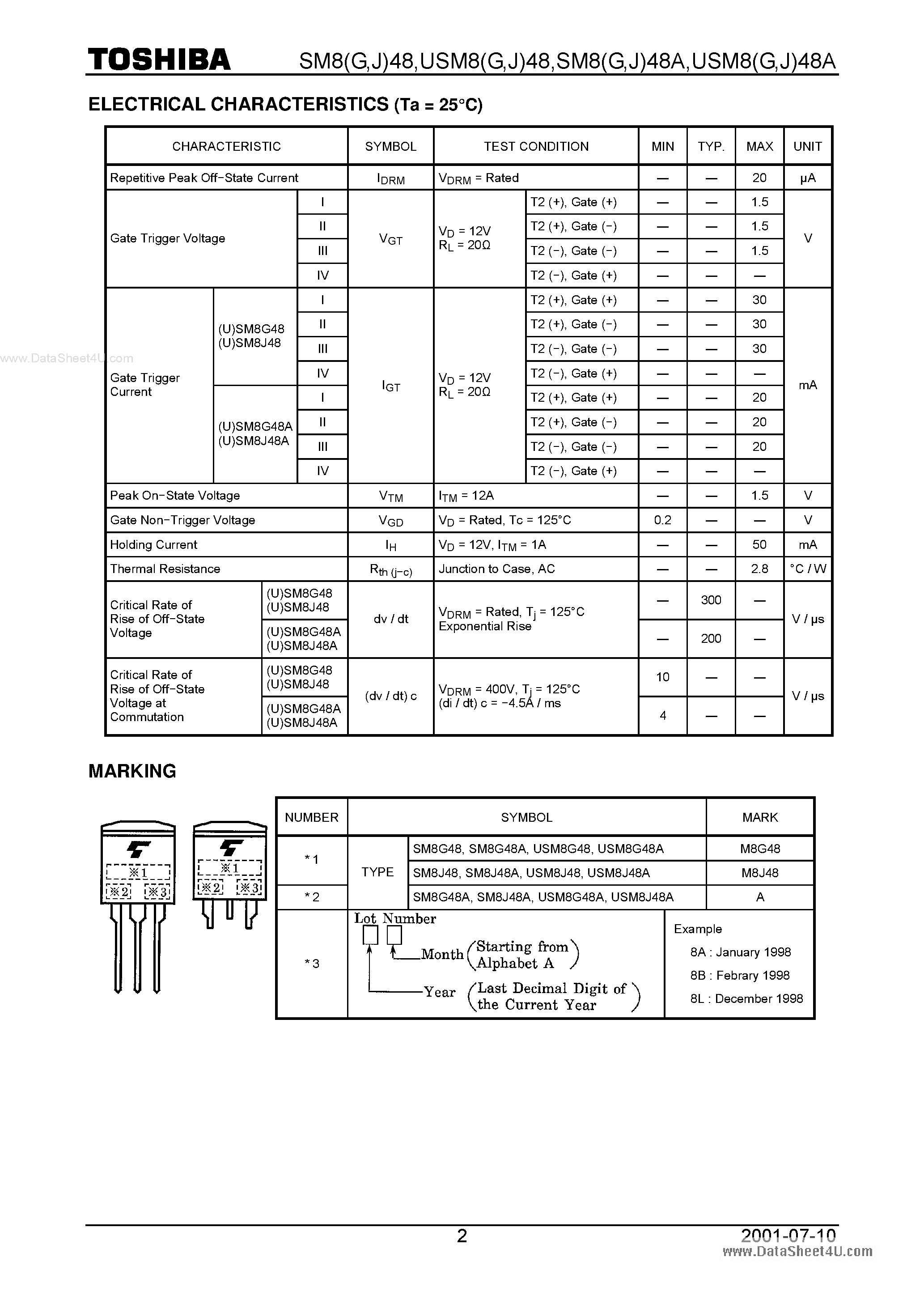 Datasheet SM8G48 - AC POWER CONTROL APPLICATIONS page 2