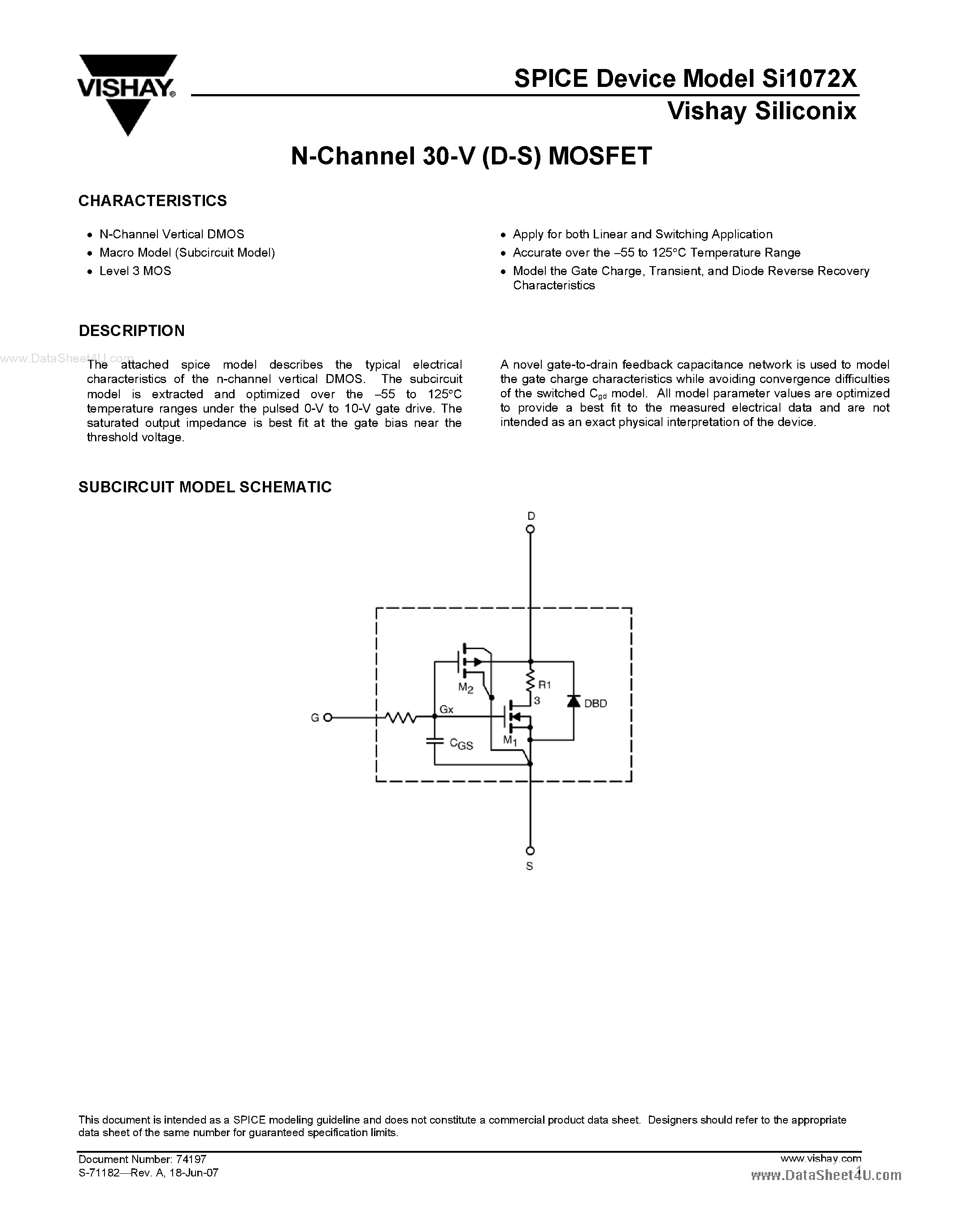 Даташит SI1072X - N-Channel MOSFET страница 1