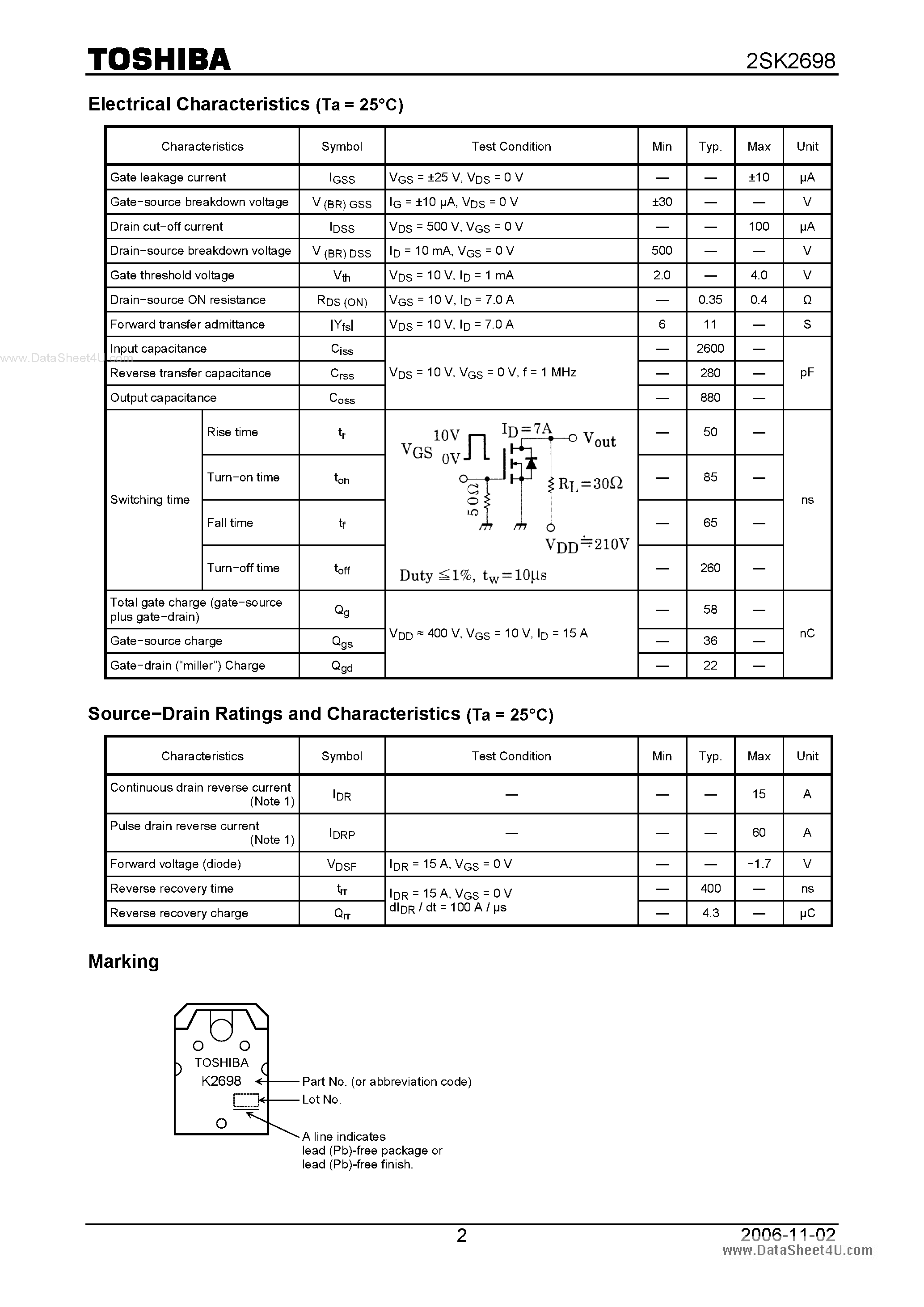 Datasheet K2698 - Search -----> 2SK2698 page 2