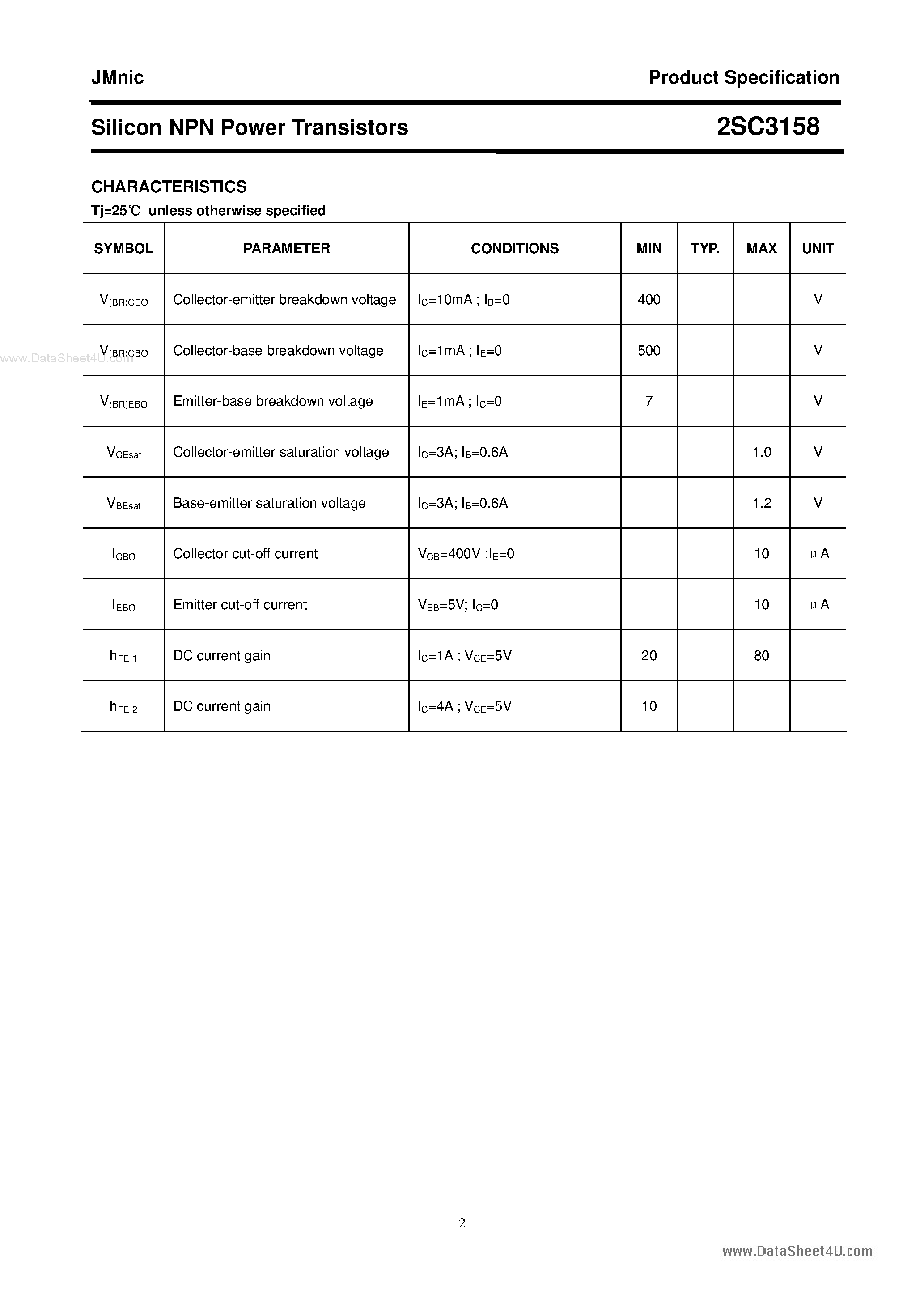 Даташит 2SC3158 - Silicon NPN Power Transistors страница 2