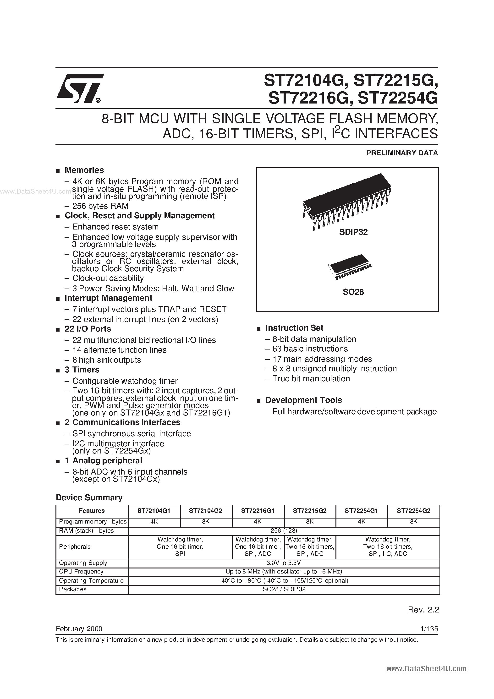 Datasheet ST72104G - (ST72xxxG) 8-BIT MCU page 1