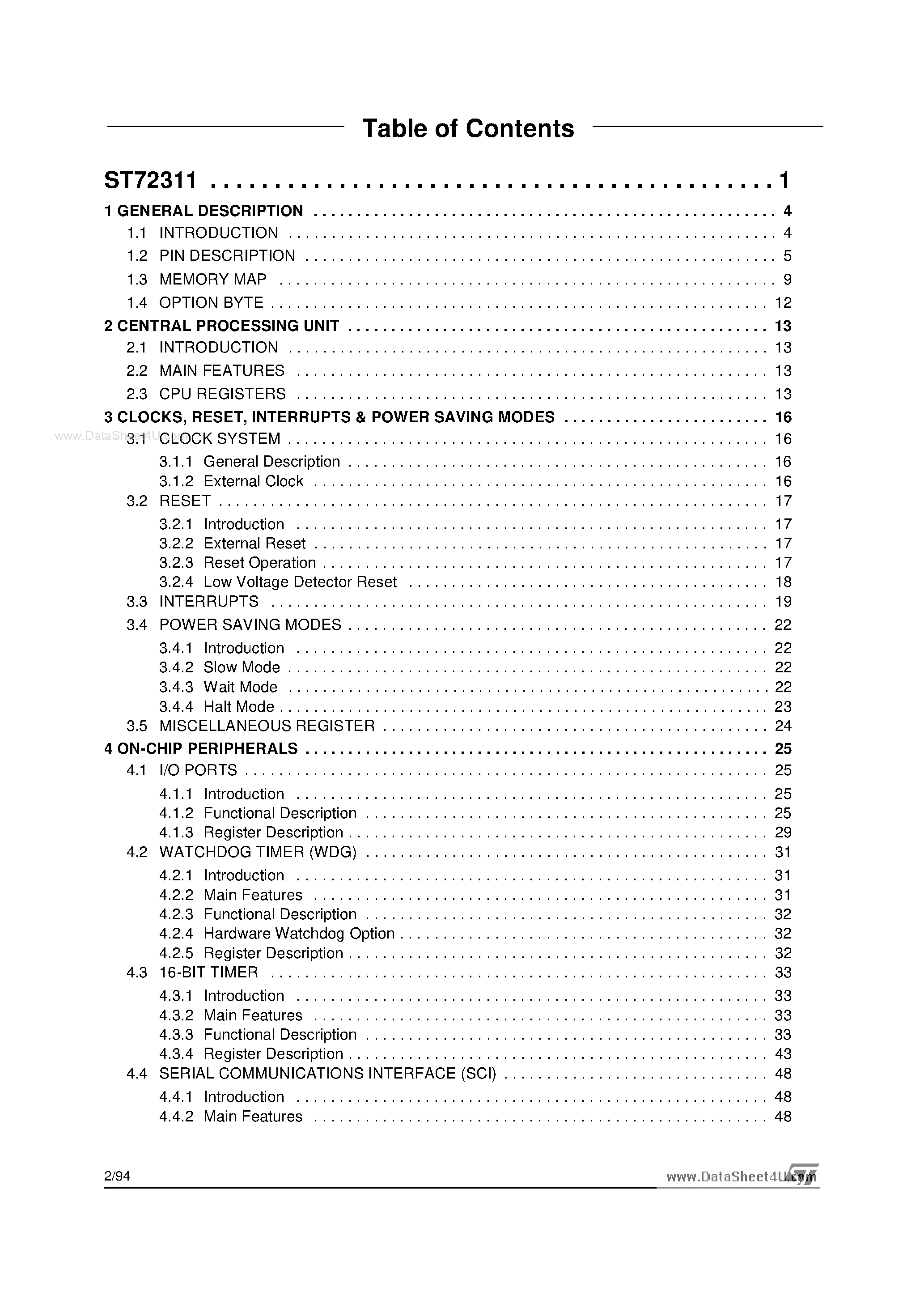 Даташит ST72311 - 8-BIT MCU страница 2