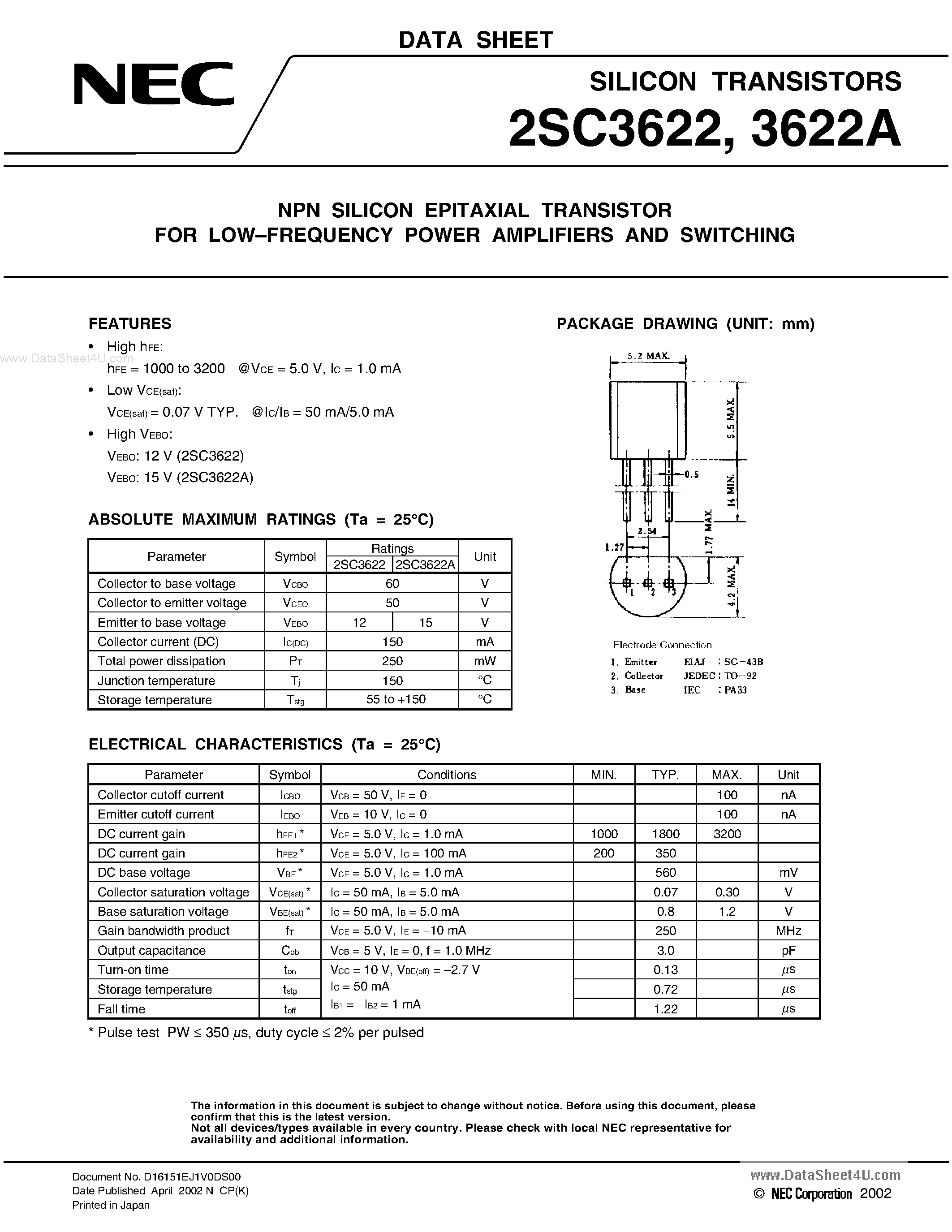 Datasheet C3622 - Search -----> 2SC3622 page 1