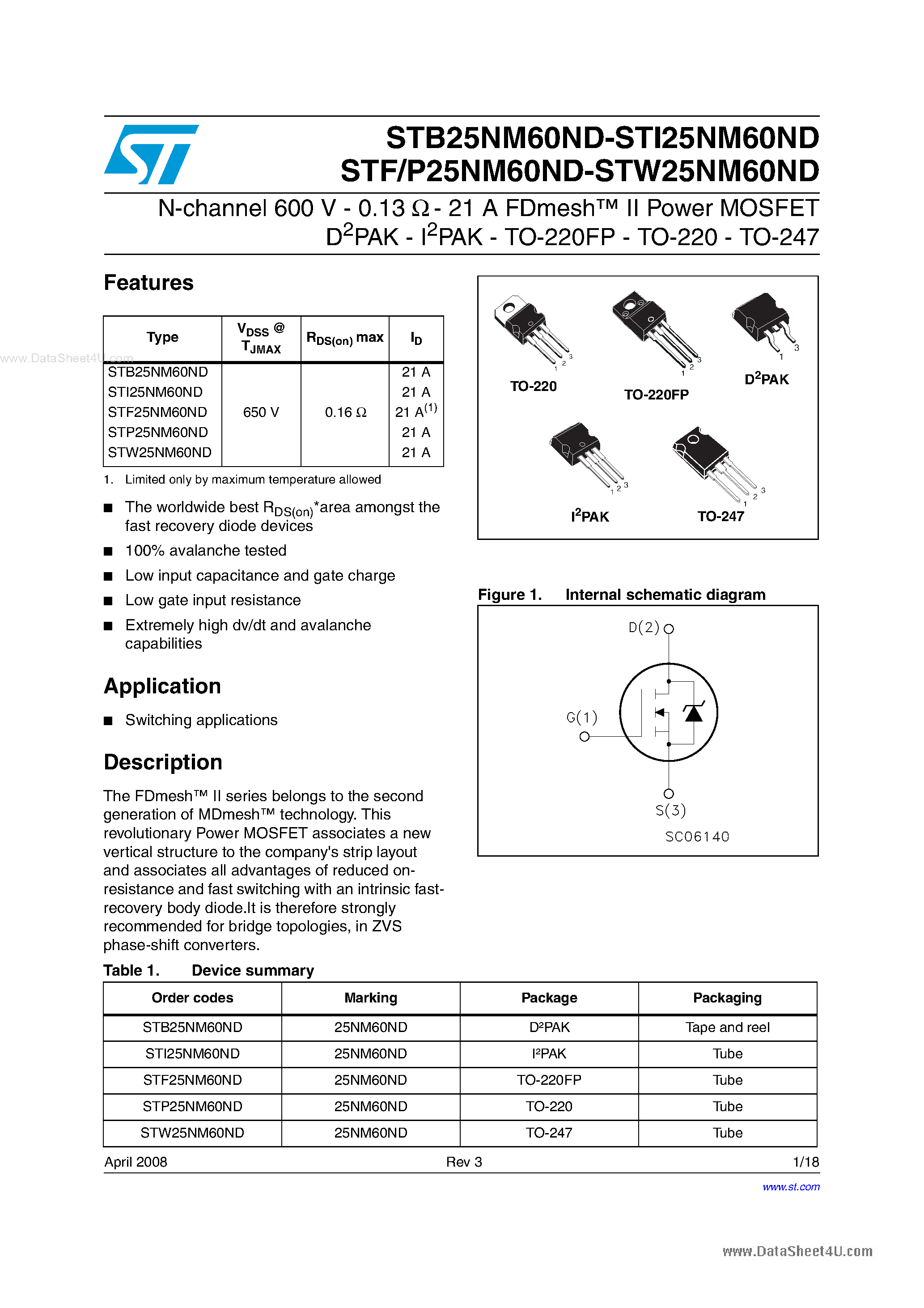 Даташит STP25NM60ND - N-channel MOSFET страница 1