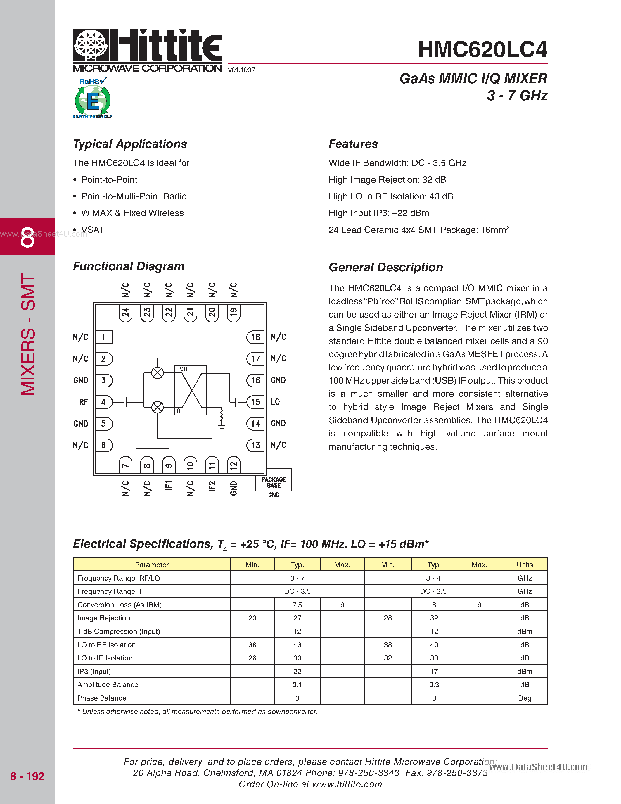 Datasheet HMC620LC4 - GaAs MMIC I/Q MIXER page 1