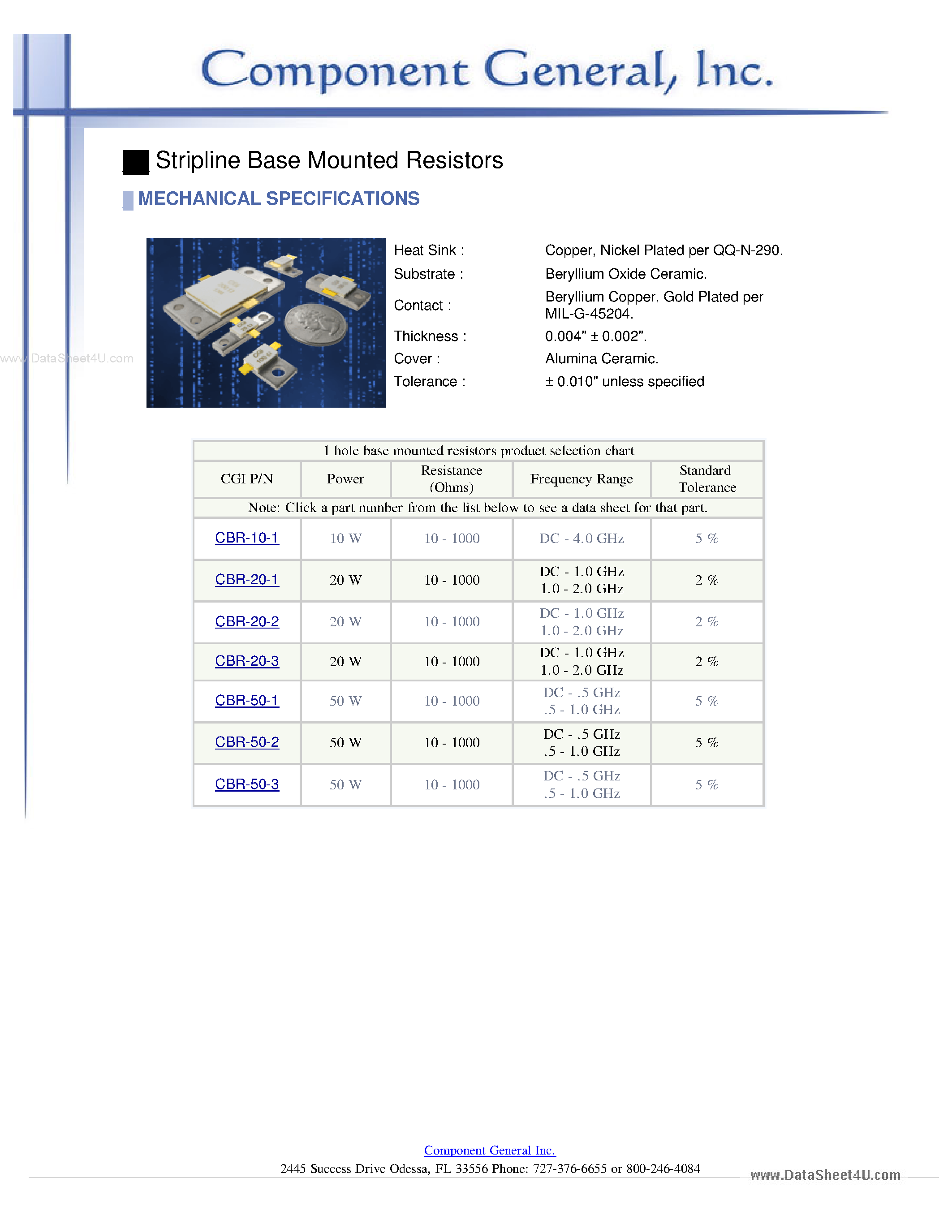 Даташит CBR-10-1 - (CBR-x0-x) 1 Hole Base Mounted Resistors страница 1