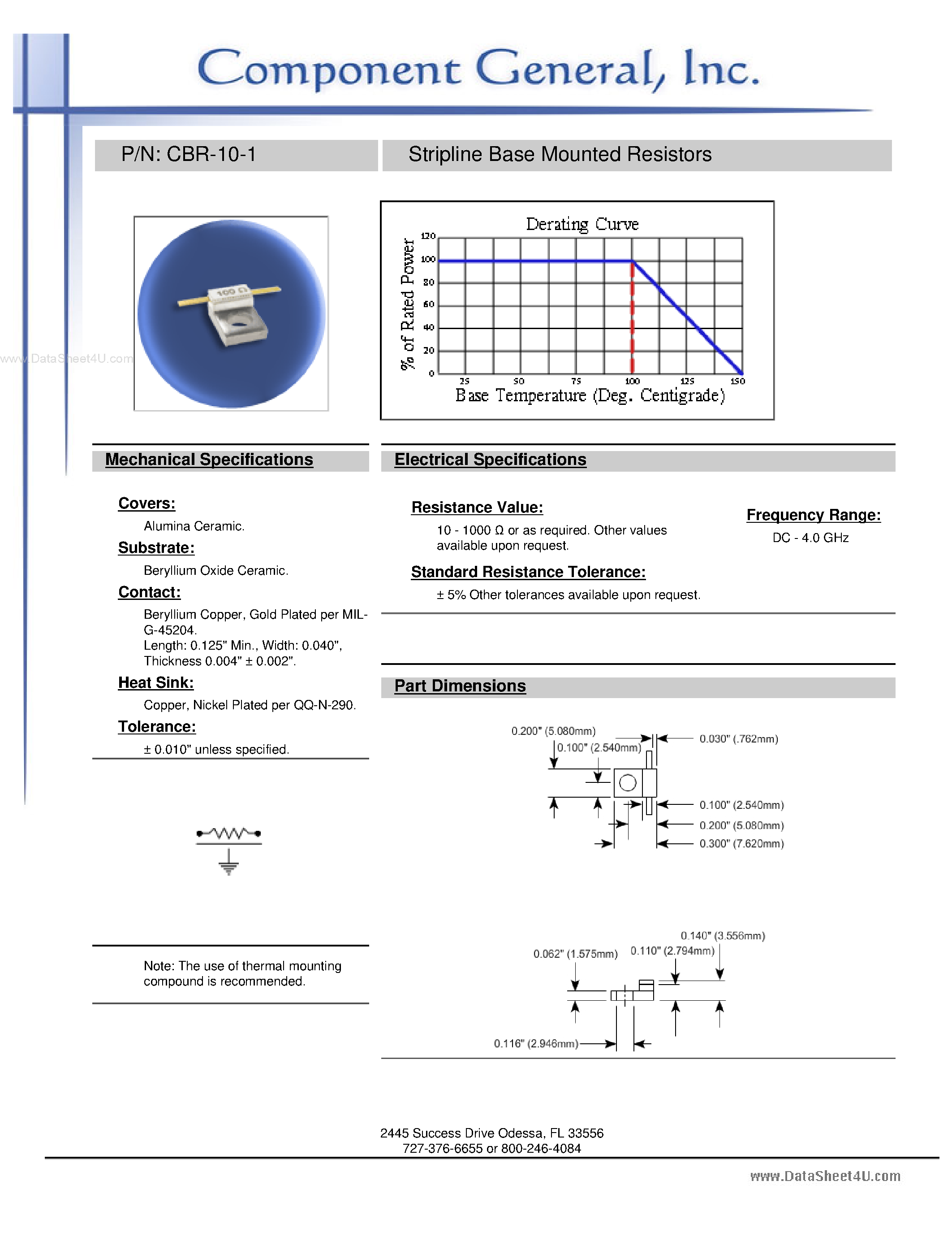 Даташит CBR-10-1 - (CBR-x0-x) 1 Hole Base Mounted Resistors страница 2