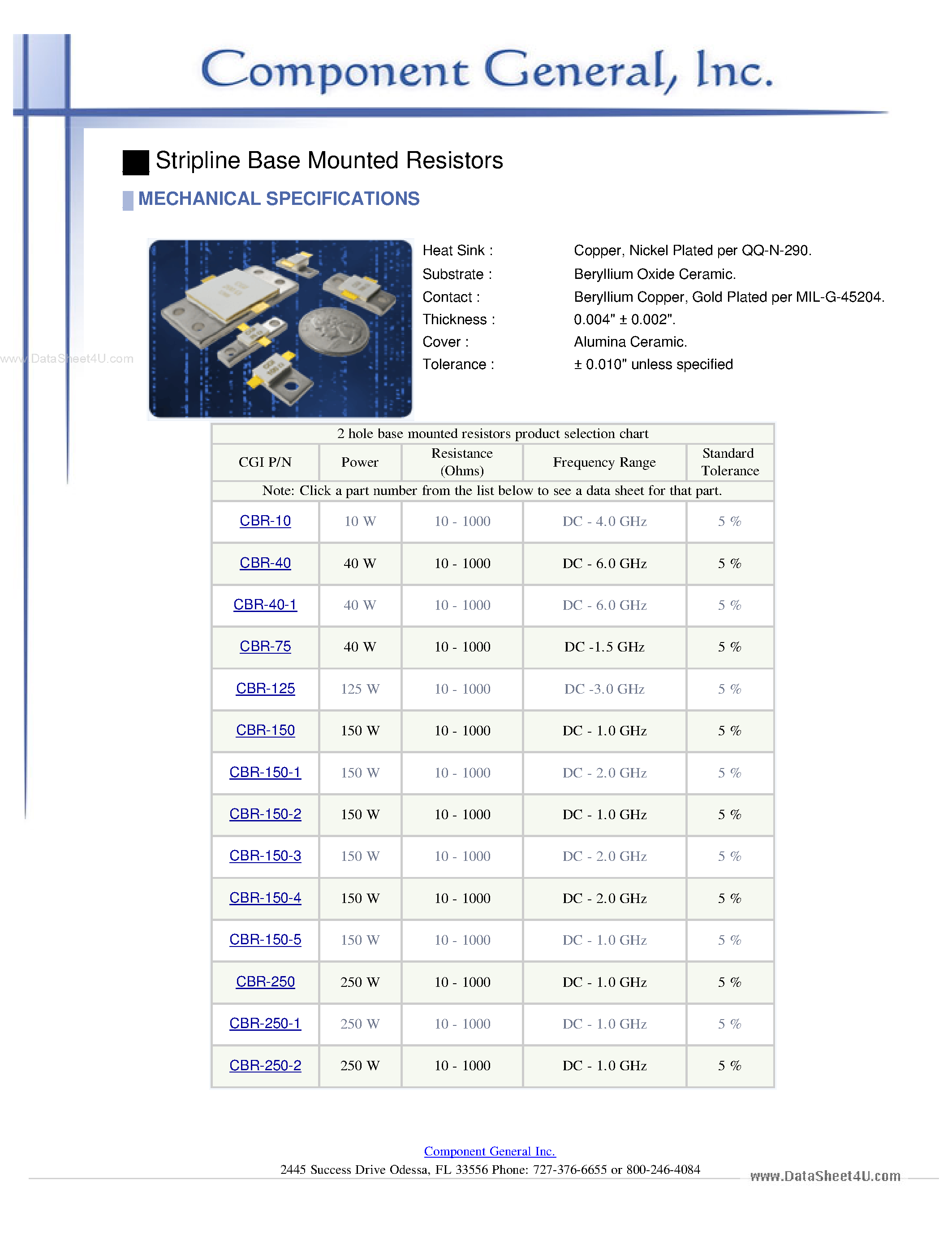 Даташит CBR-10 - (CBR-xx) 2 Hole Base Mounted Resistors страница 1