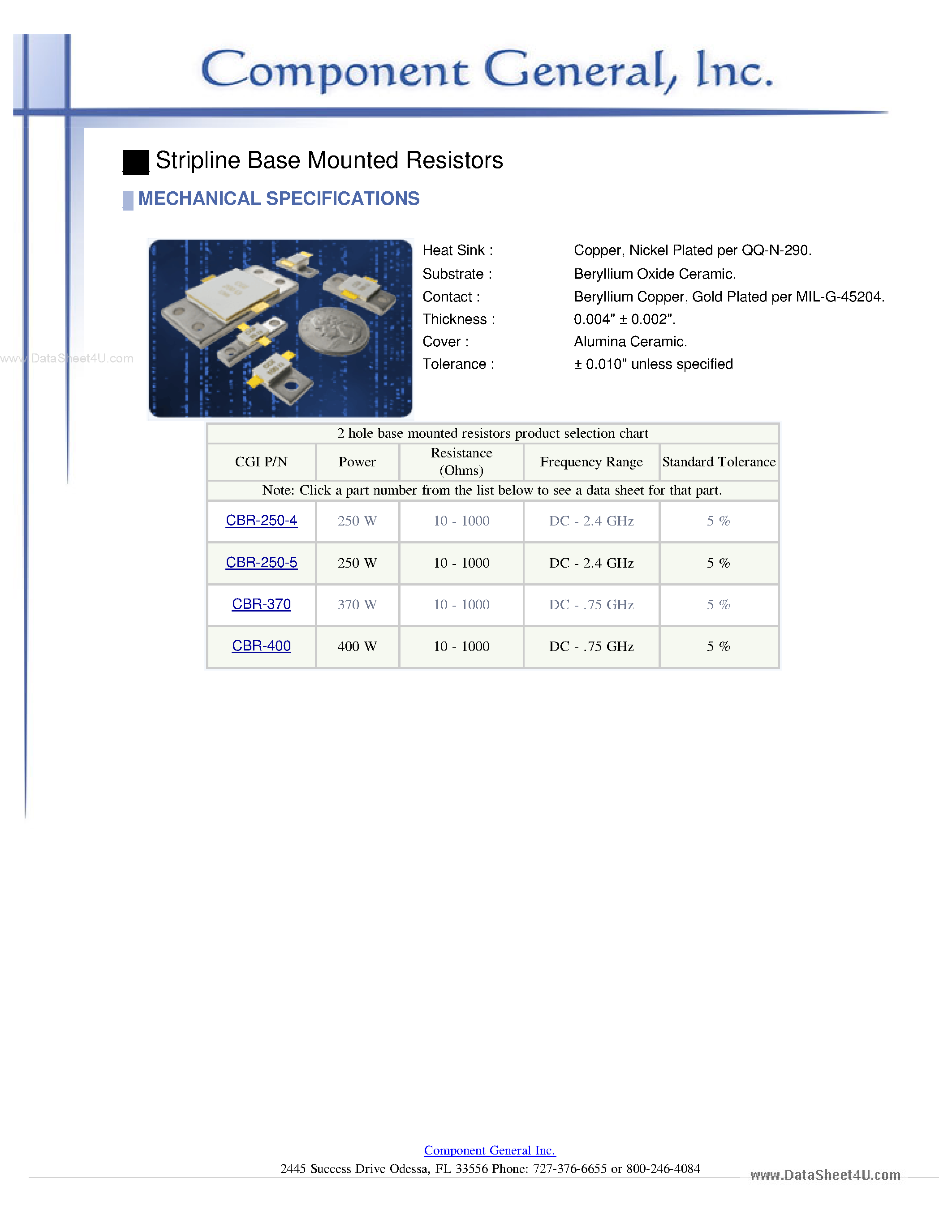 Даташит CBR-10 - (CBR-xx) 2 Hole Base Mounted Resistors страница 2