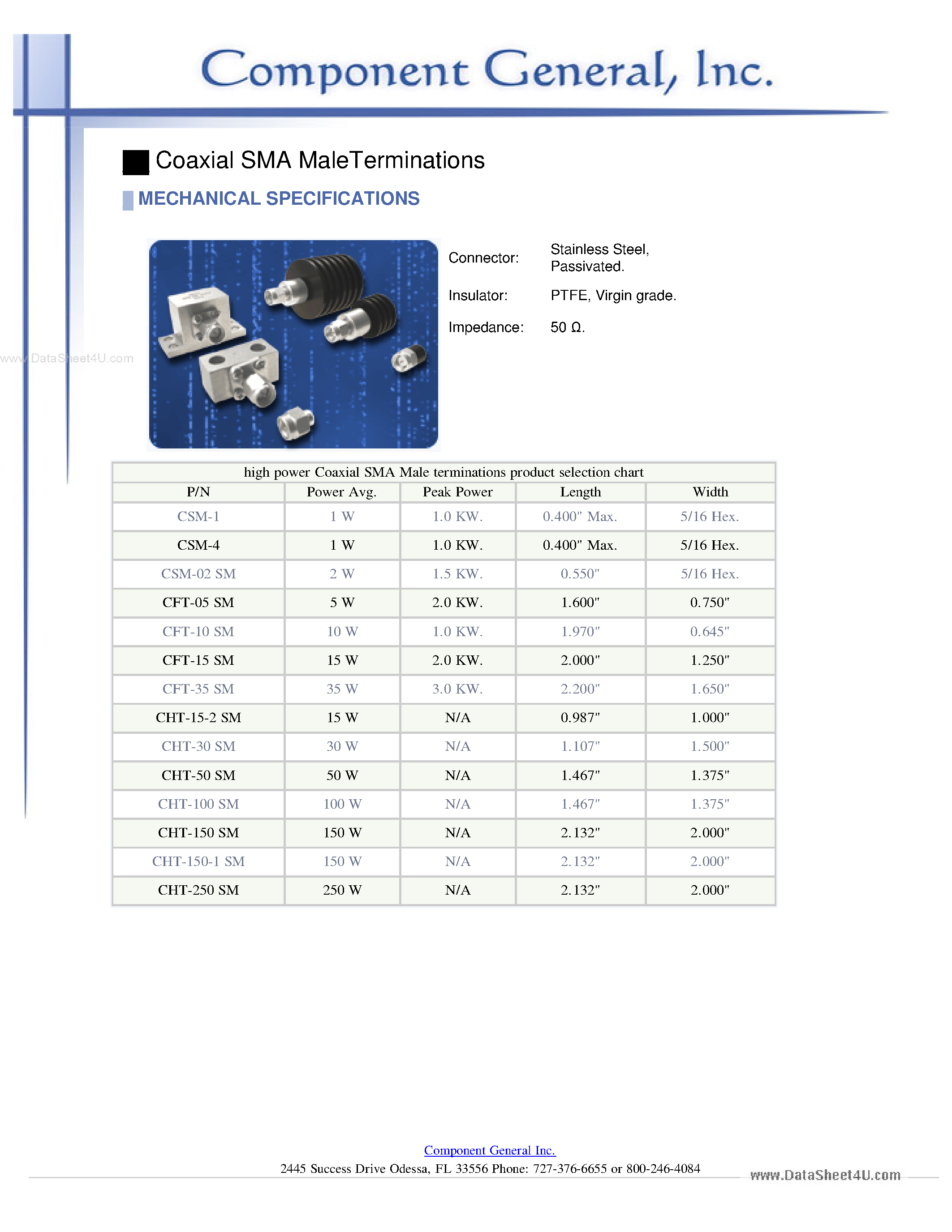 Даташит CSM-02SM - (CSM-xx) Coaxial SMA Male Terminations страница 1