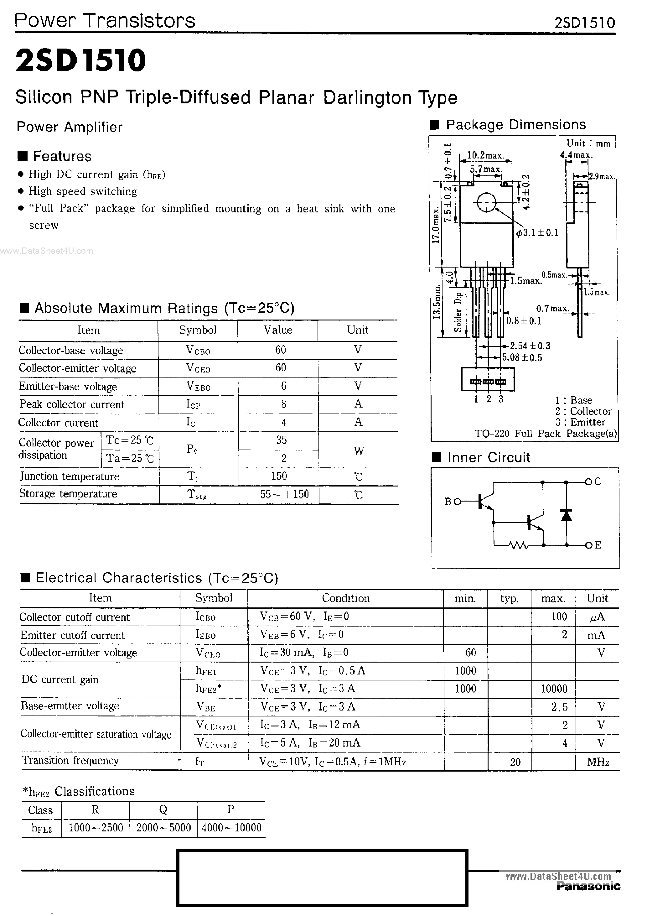 Datasheet D1510 - Search -----> 2SD1510 page 1