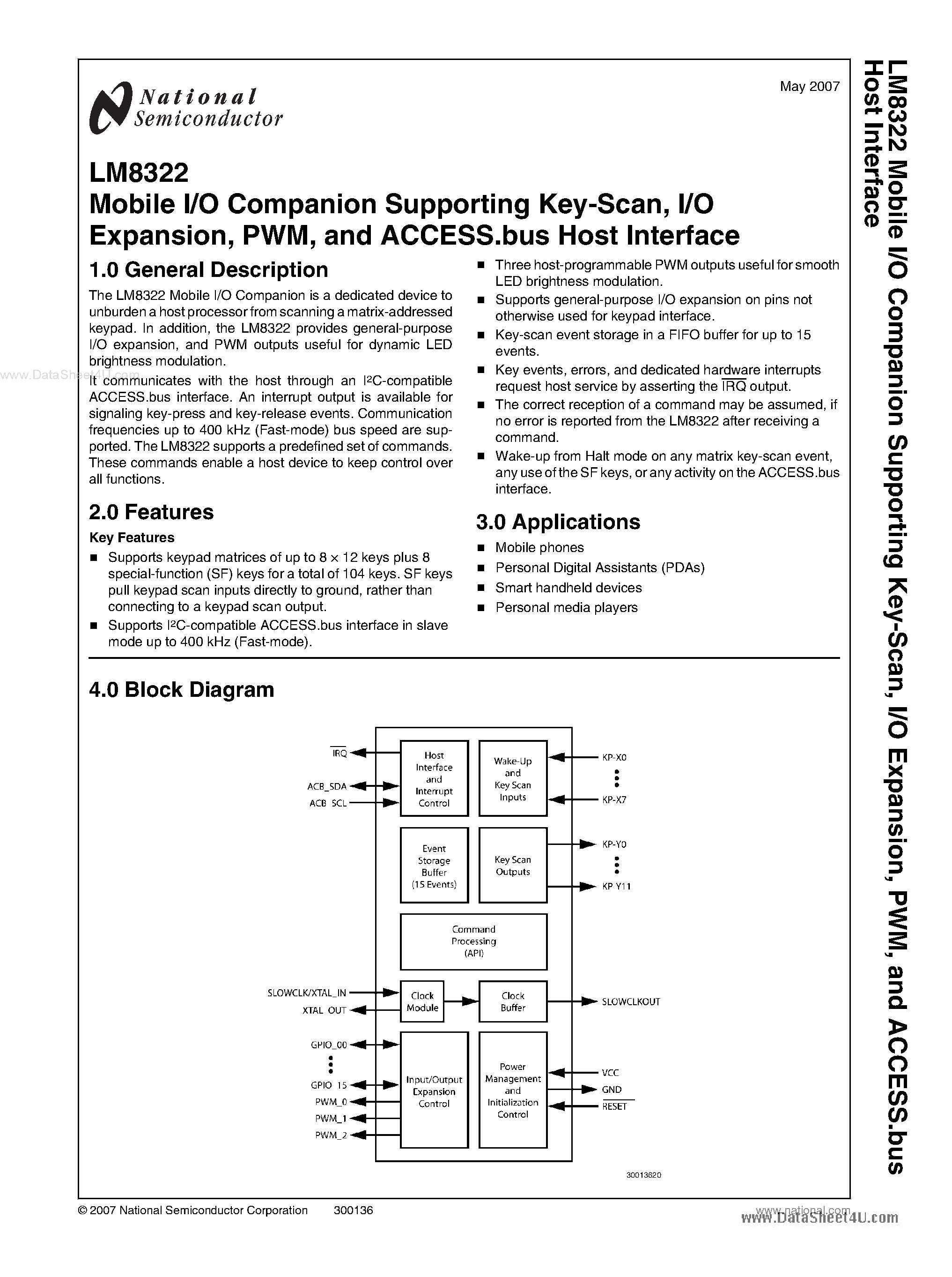 Даташит LM8322 - Mobile I/O Companion Supporting Key-Scan страница 1