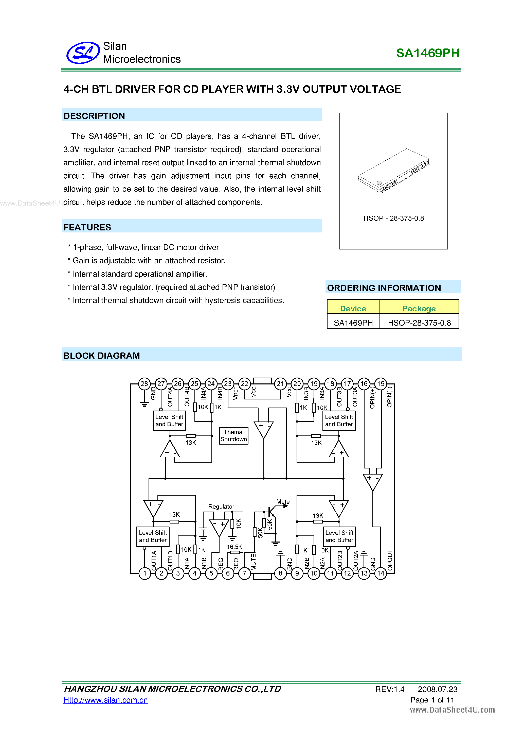 Datasheet SA1469PH - 4-Ch BTL Driver page 1