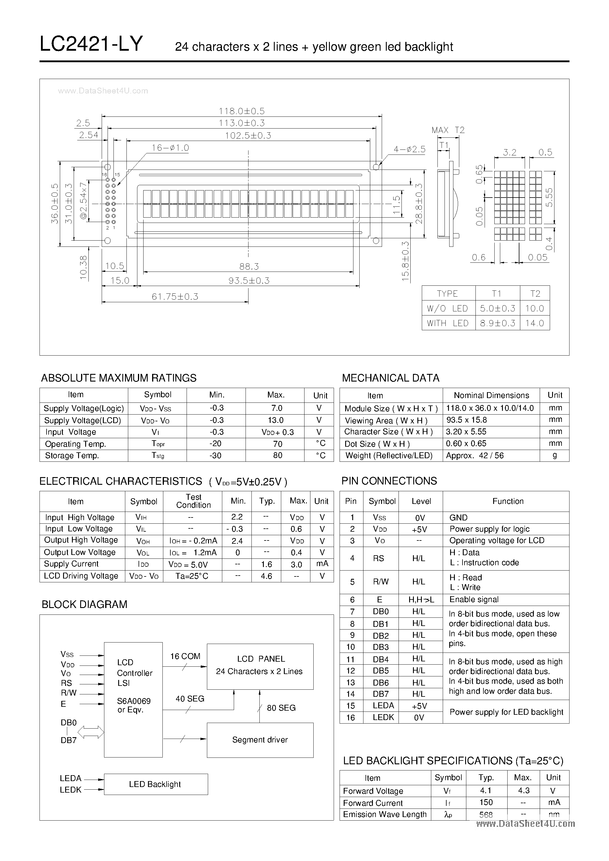 Datasheet LC2421-LY - LCD Module page 1