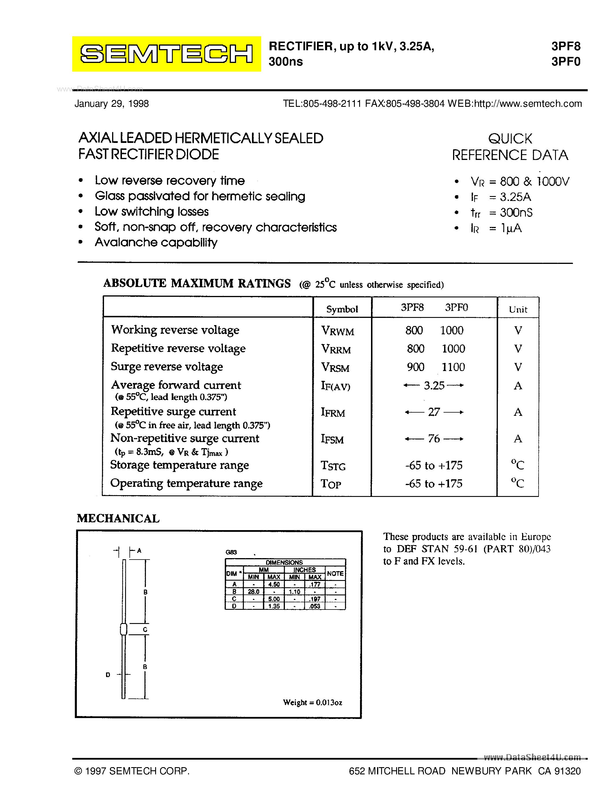 Datasheet 3PF0 - (3PF0 / 3PF8) RECTIFIE page 1