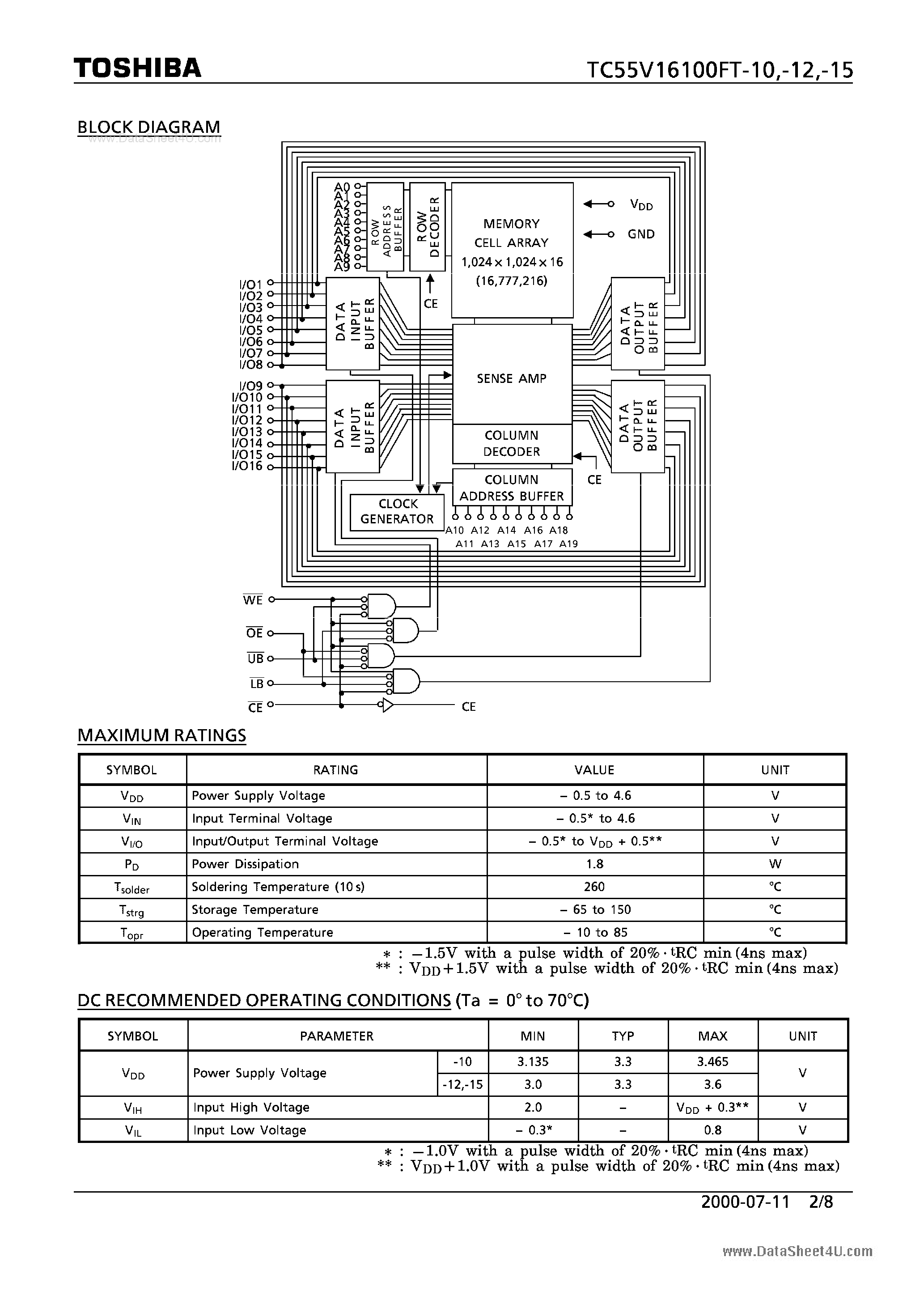 Datasheet TC55V16100FT-10 - MOS DIGITAL INTEGRATED CIRCUIT SILICON CMOS page 2