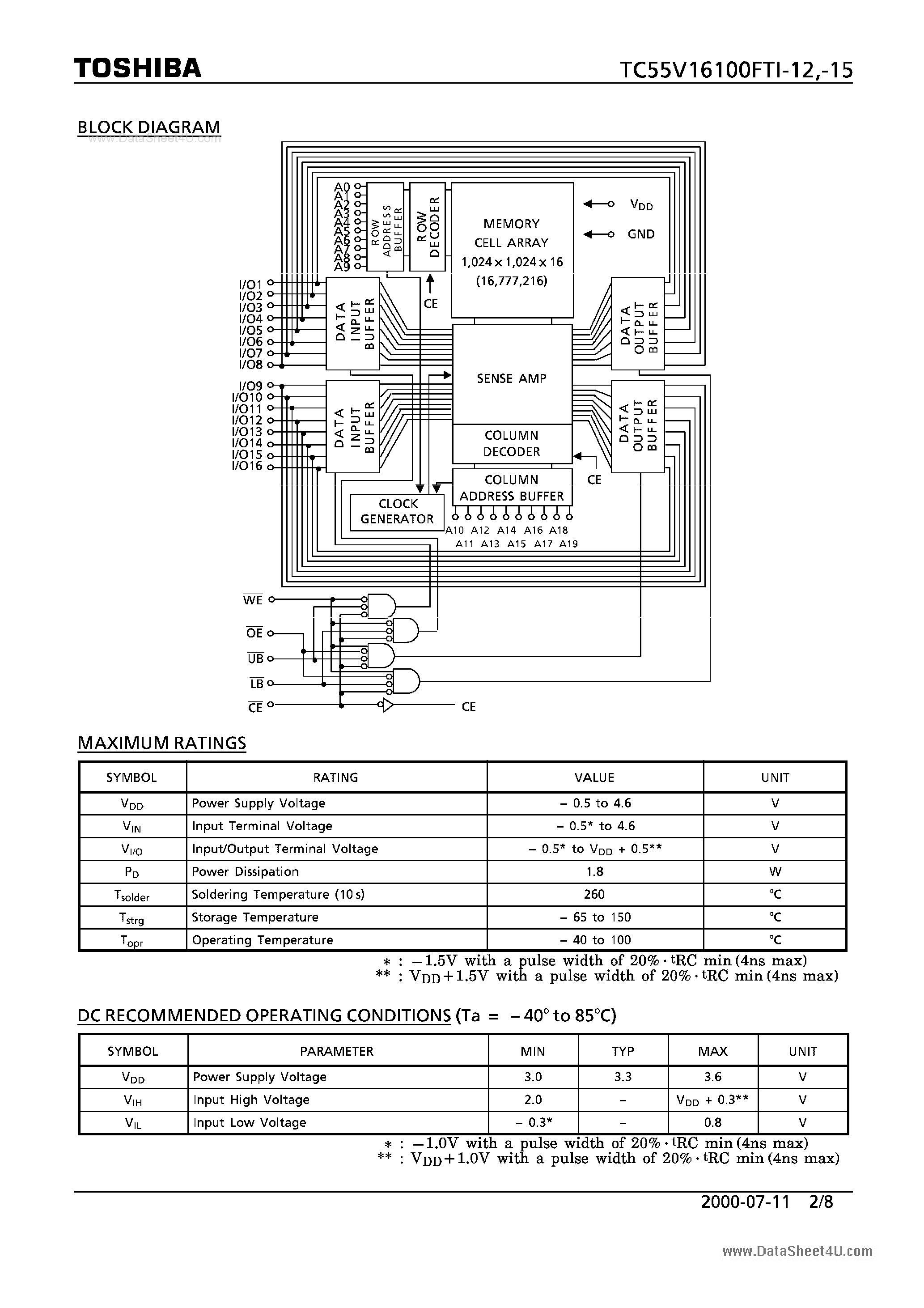 Datasheet TC55V16100FTI-12 - MOS DIGITAL INTERGRATED CIRCUIT SILICON GATE CMOS page 2