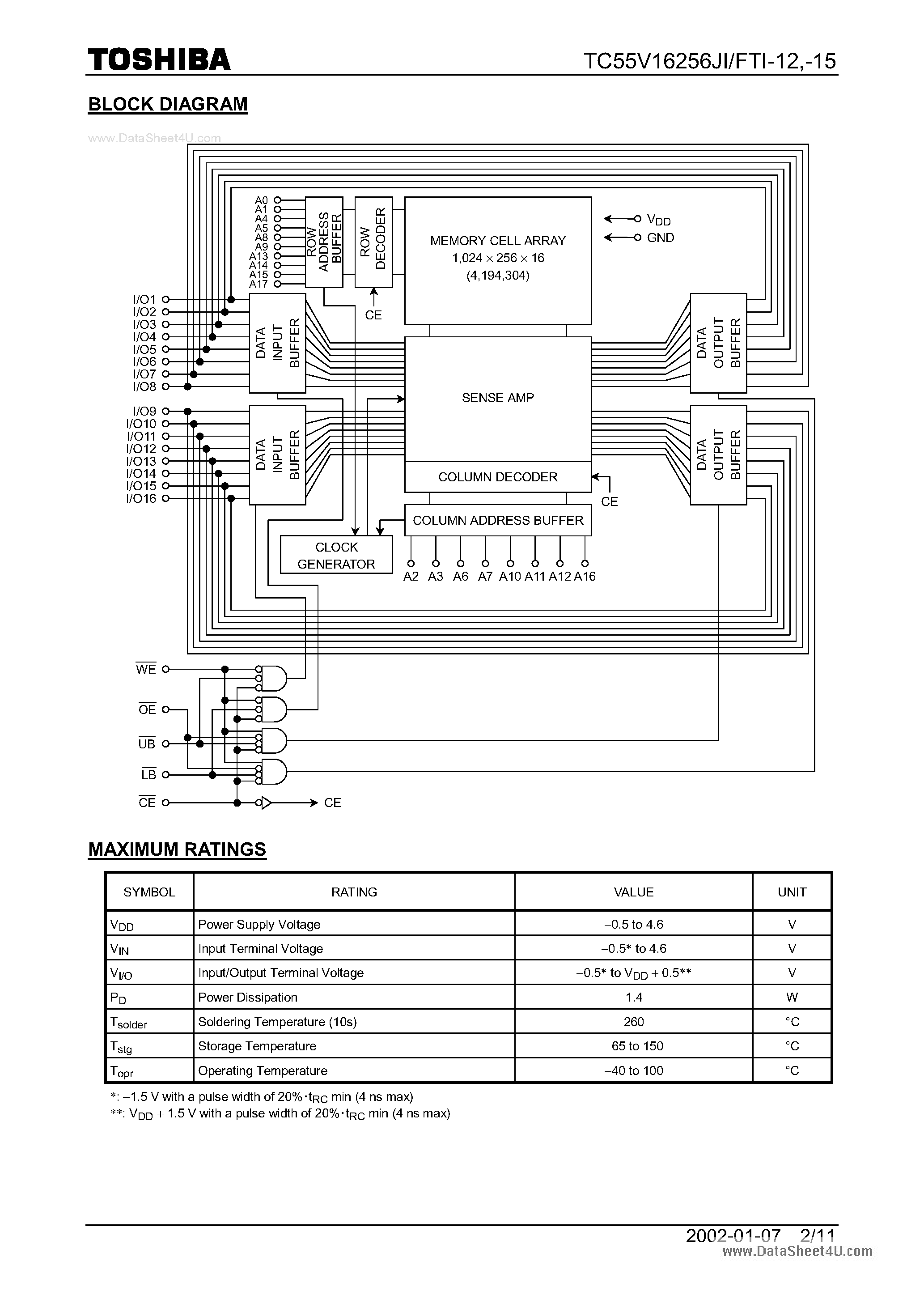 Datasheet TC55V16256FTI-12 - MOS DIGITAL INTEGRATED CIRCUIT SILICON GATE CMOS page 2