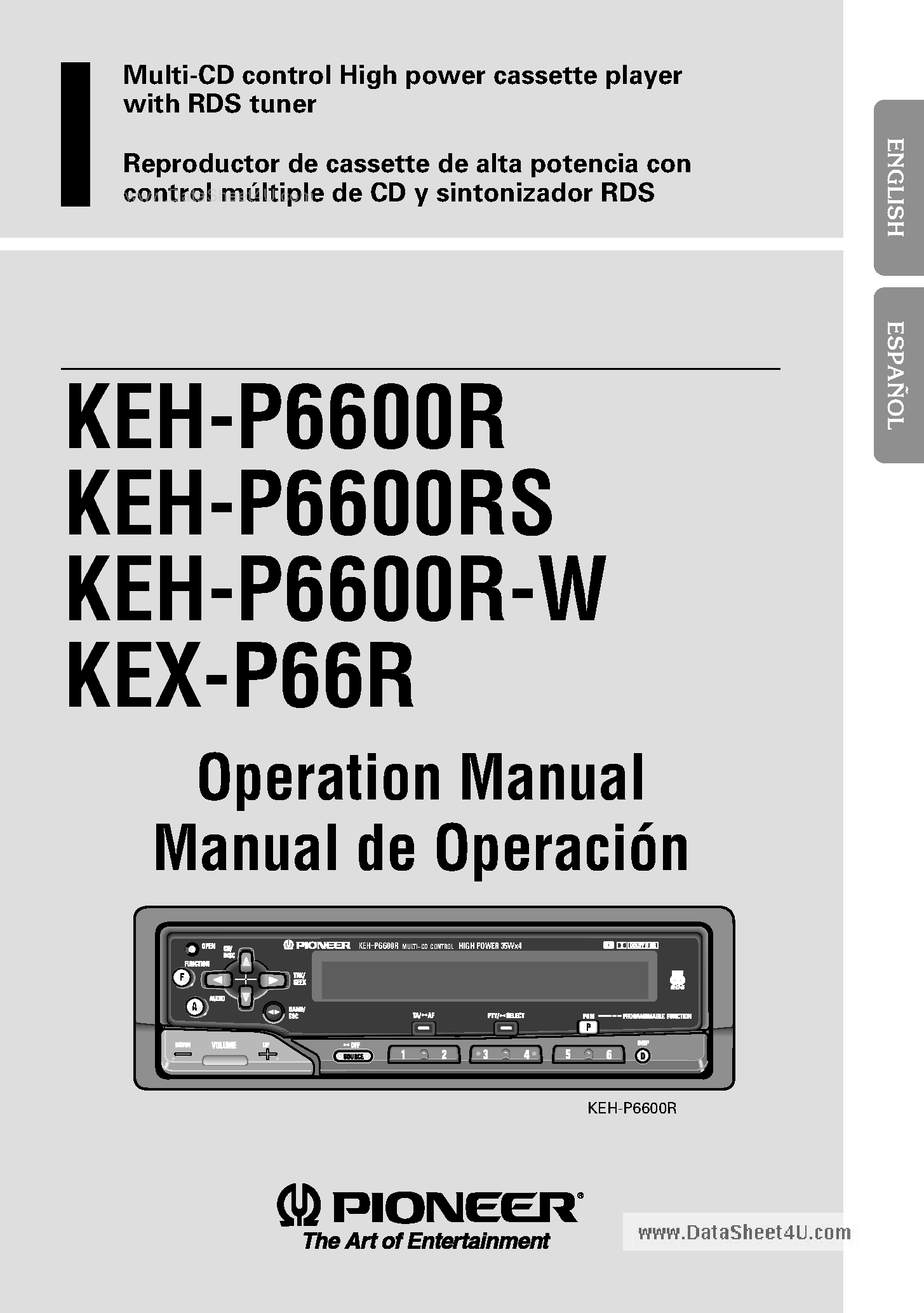 Datasheet KEH-P6600R-W - Multi-CD control High power cassette player with RDS tuner page 1