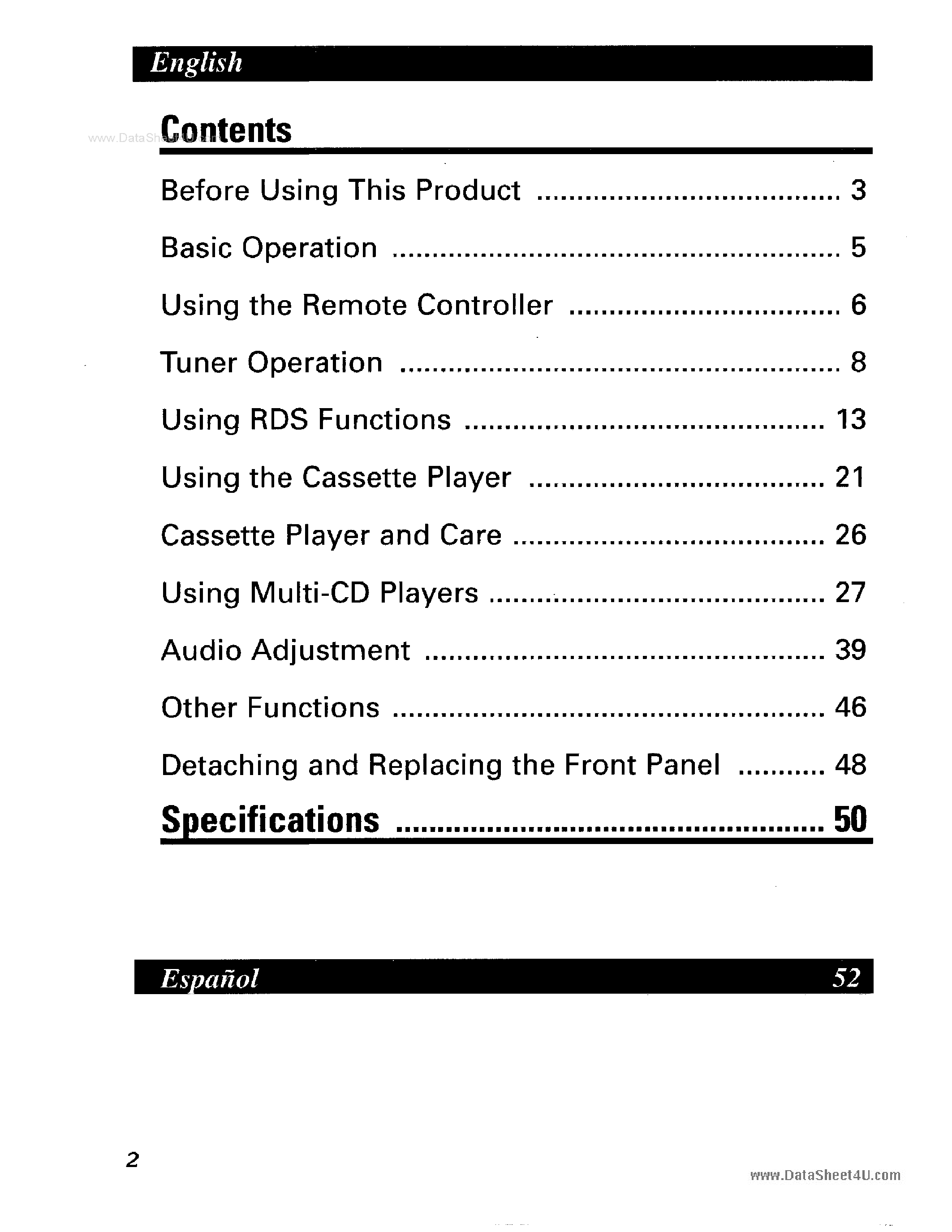 Datasheet KEH-P8400R - (KEH-P7400R / KEH-P8400R) Cassette Player with RDS Tuner page 2