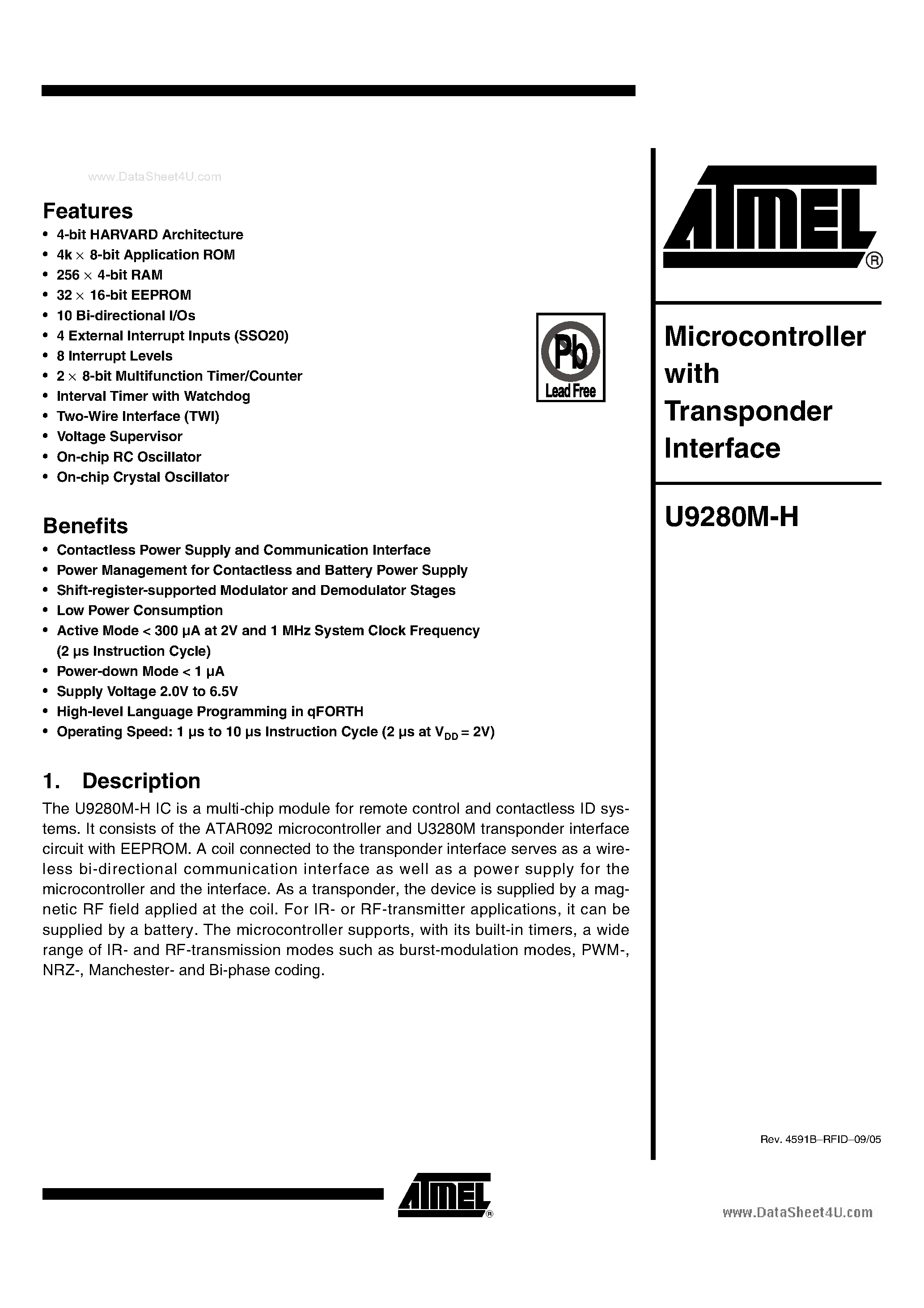 Даташит U9280M-H - Microcontroller страница 1