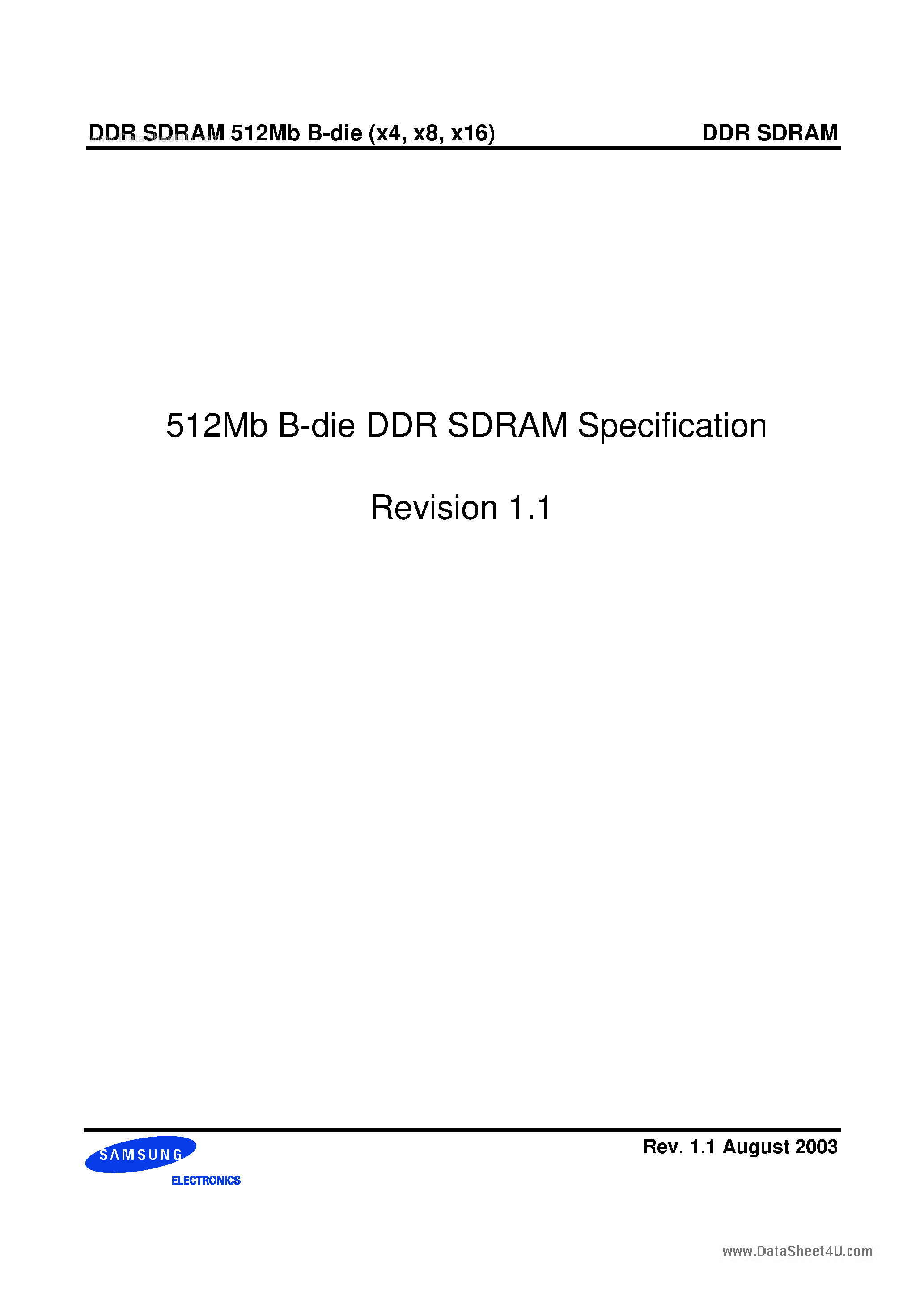 Datasheet K4H511638B-TC/LB3 - DDR Sdram 512Mb B-die page 1