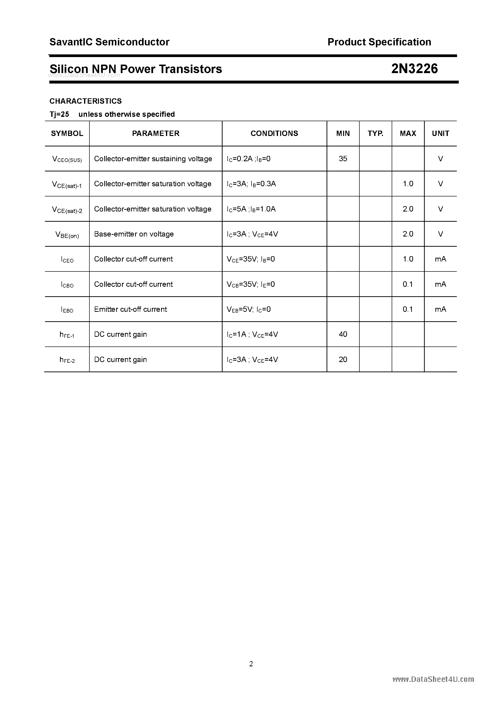 Даташит 2N3226 - Silicon NPN Power Transistors страница 2