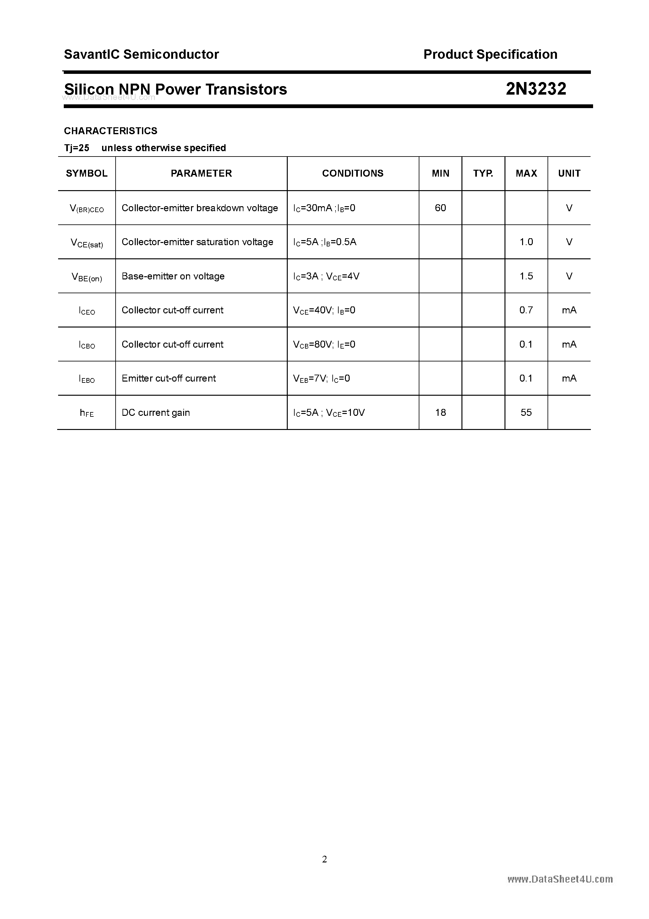 Даташит 2N3232 - Silicon NPN Power Transistors страница 2