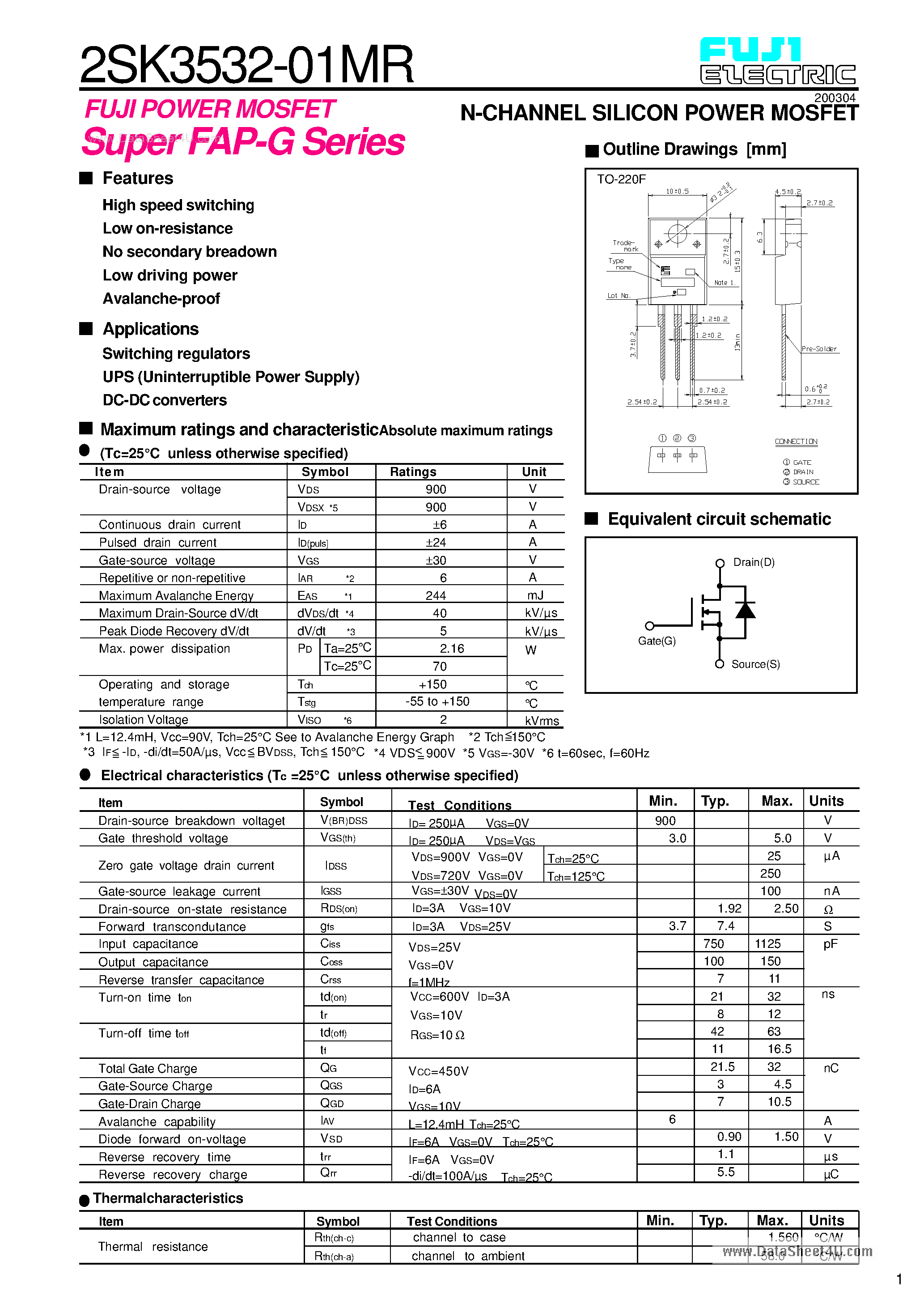 Даташит K3532-01MR - Search -----> 2SK3532-01MR страница 1