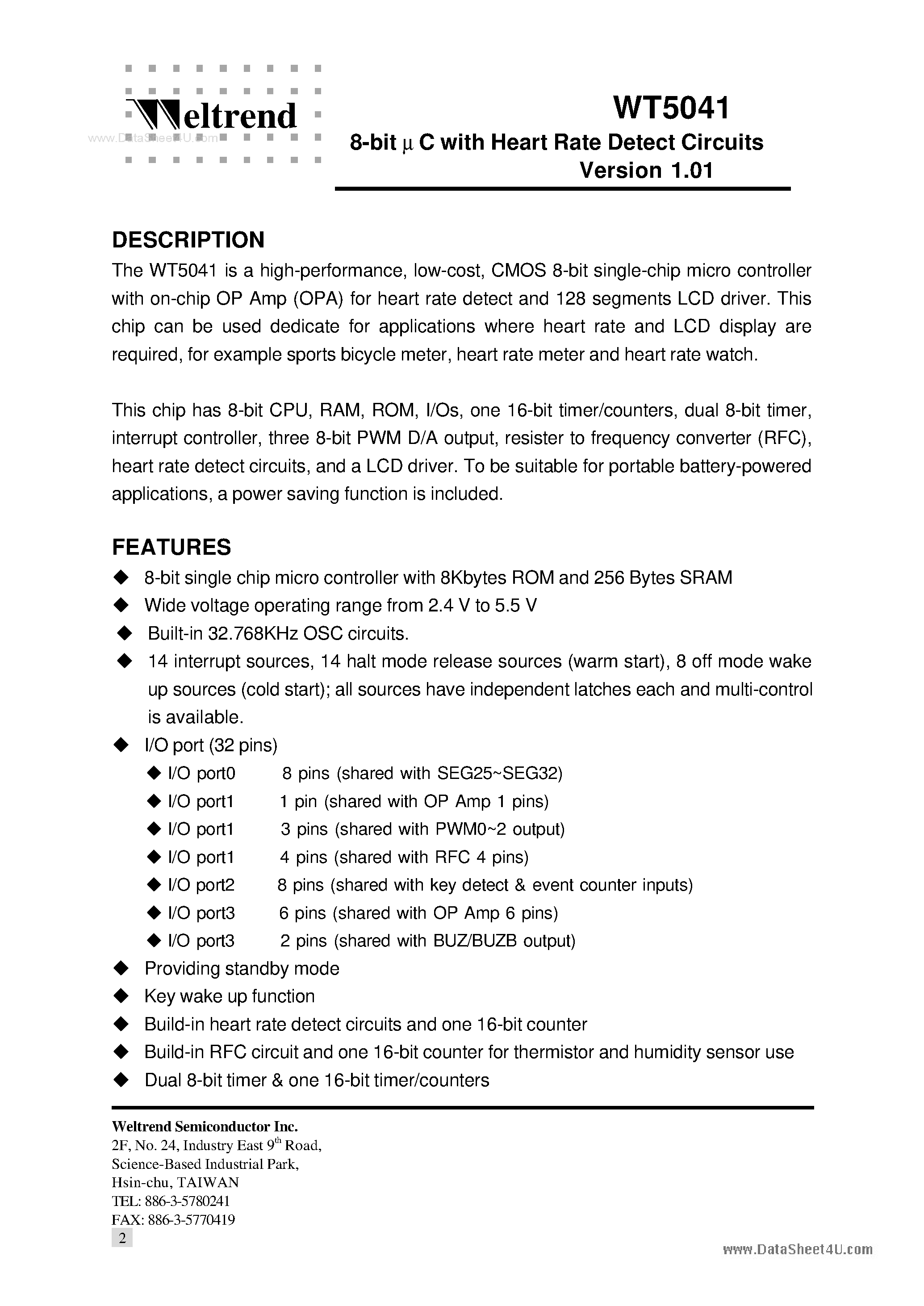 Даташит WT5041 - 8-Bit uC страница 2