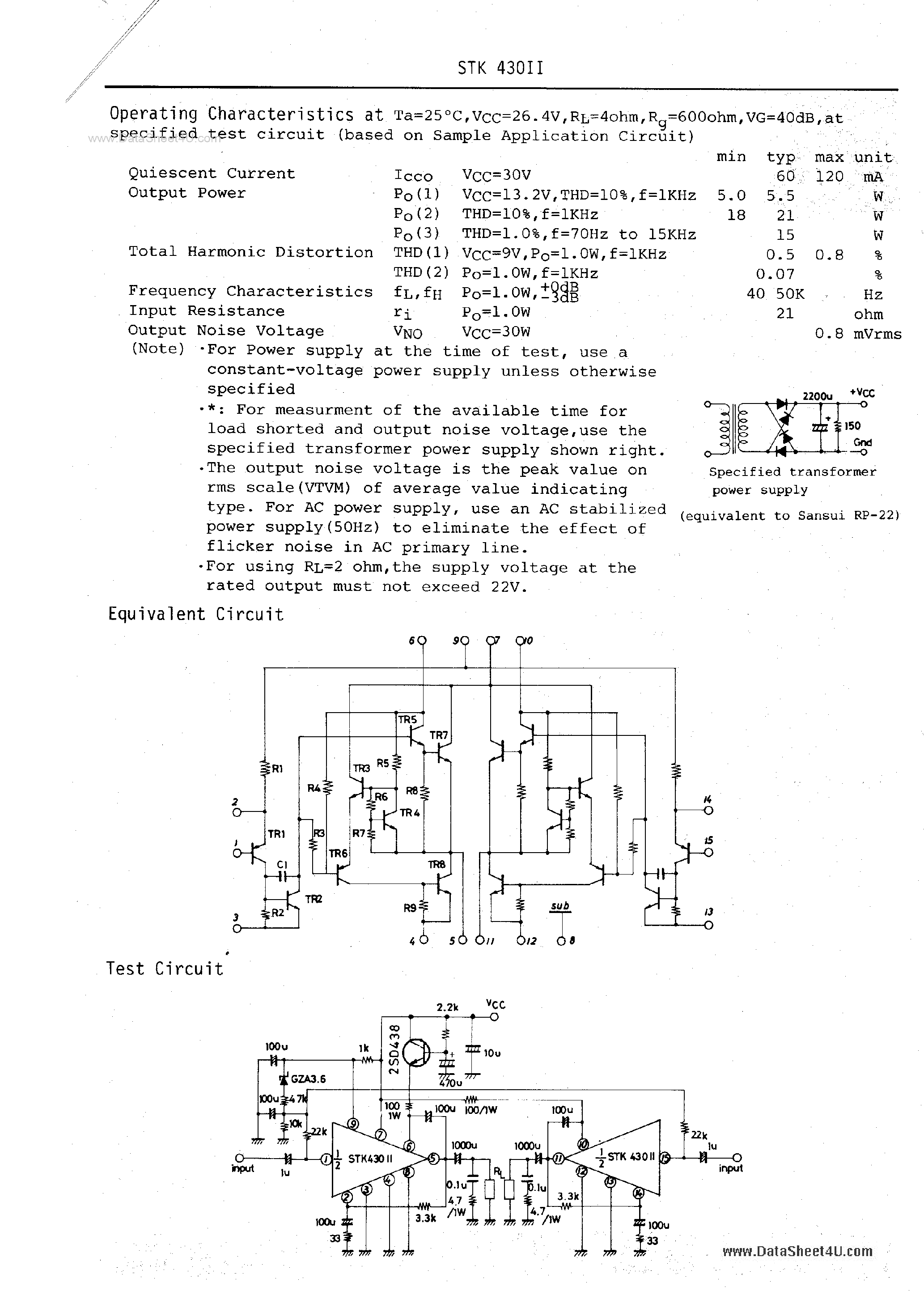 Даташит STK430II - 2-Channel AF Power Amplifier страница 2