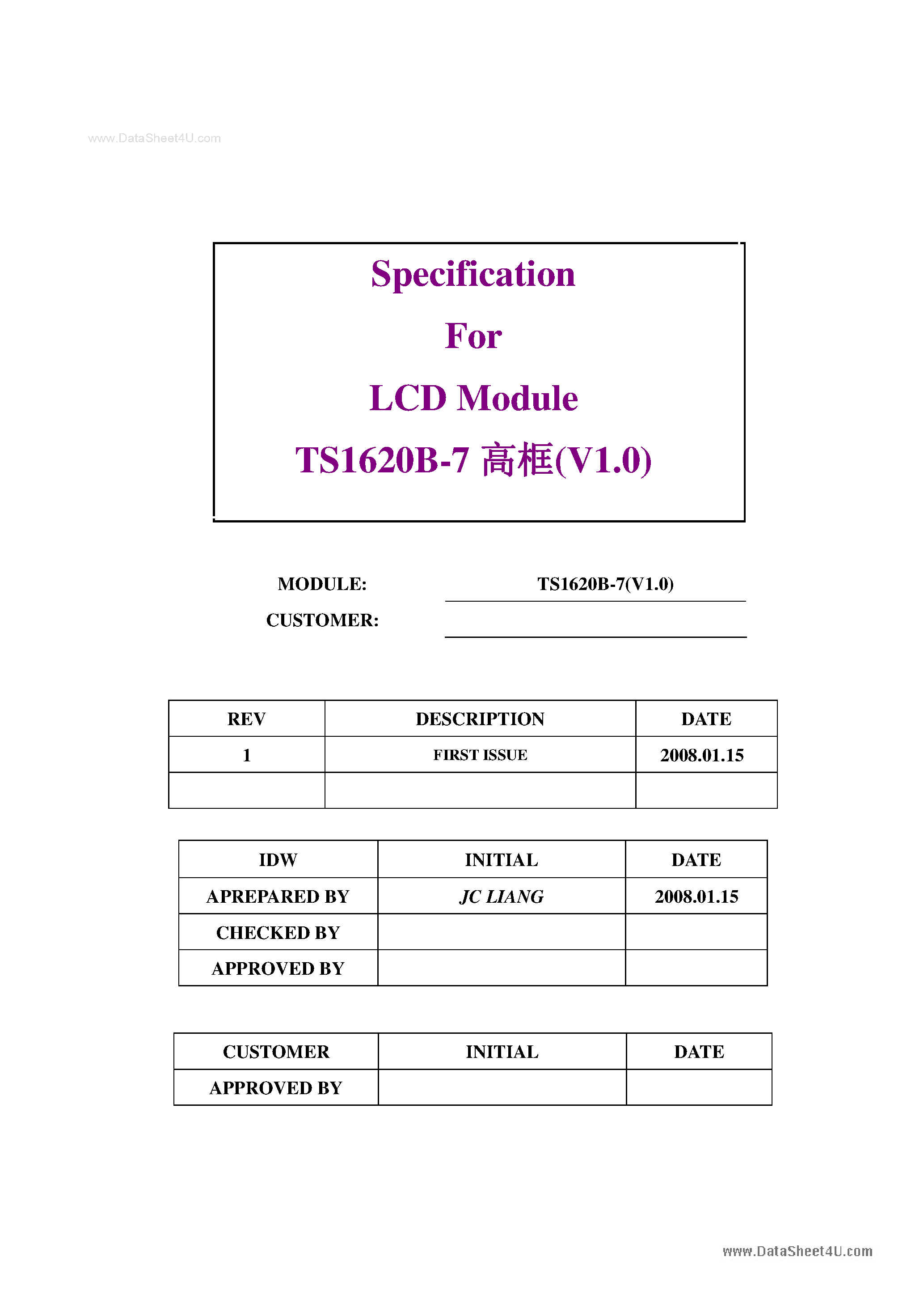 Даташит TS1620B-7 - LCD Module страница 1