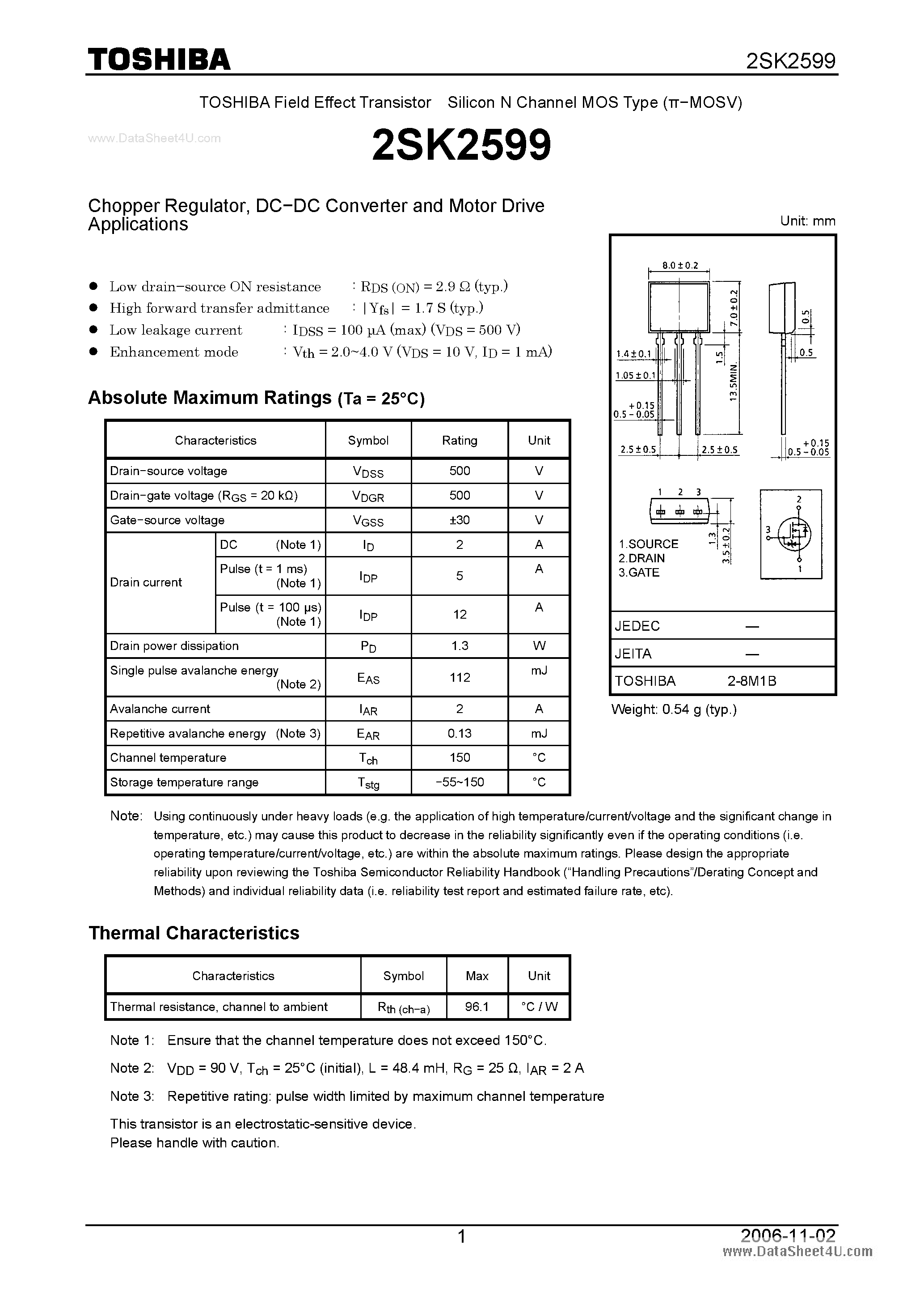 Datasheet K2599 - Search -----> 2SK2599 page 1