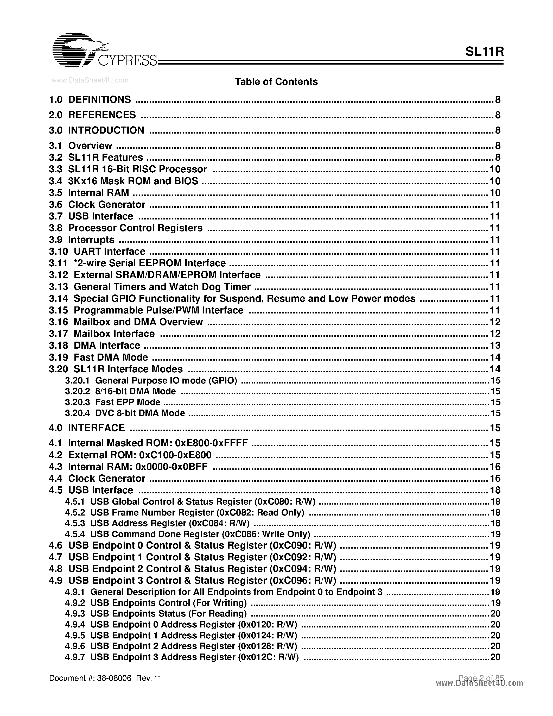 Datasheet SL11R - USB Controller/ 16-Bit RISC Processor page 2