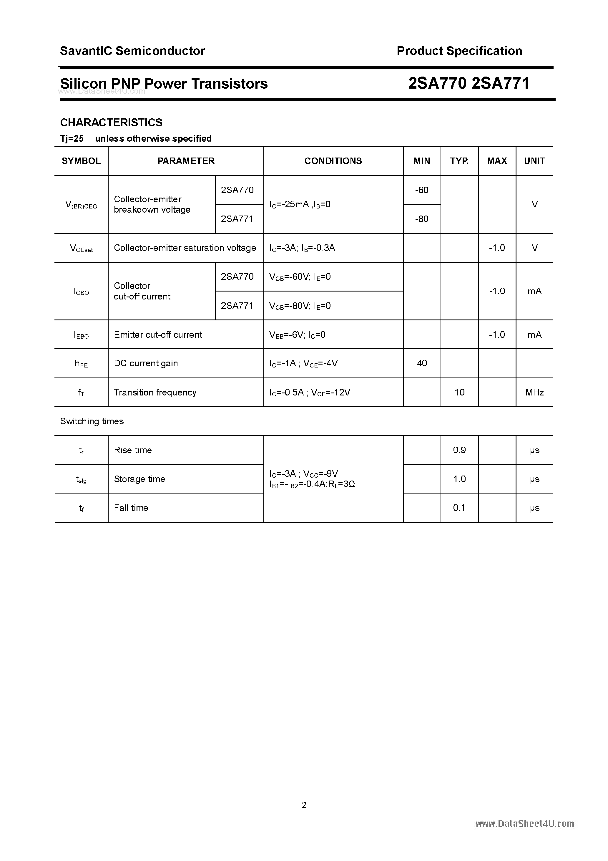 Datasheet 2SA770 - (2SA770 / 2SA771) Silicon POwer Transistors page 2