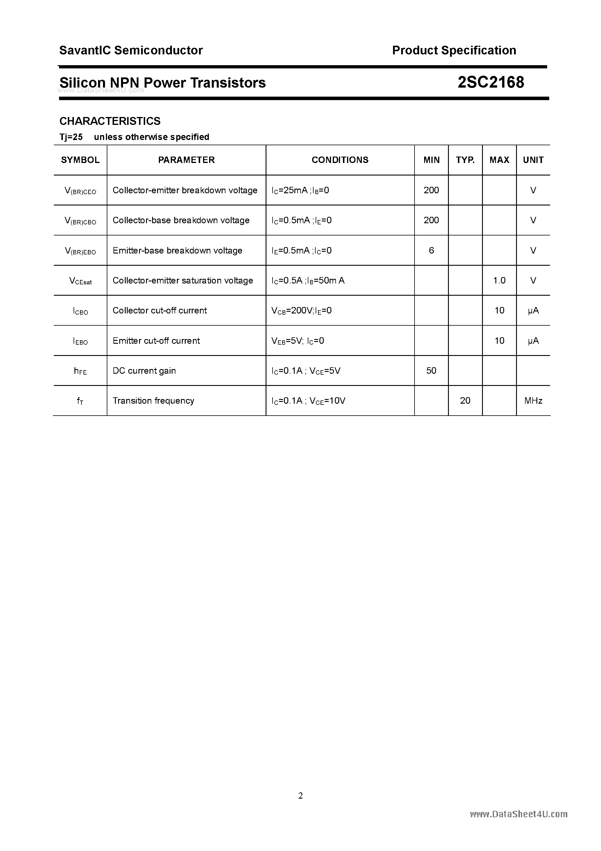 Datasheet C2168 - Search -----> 2SC2168 page 2