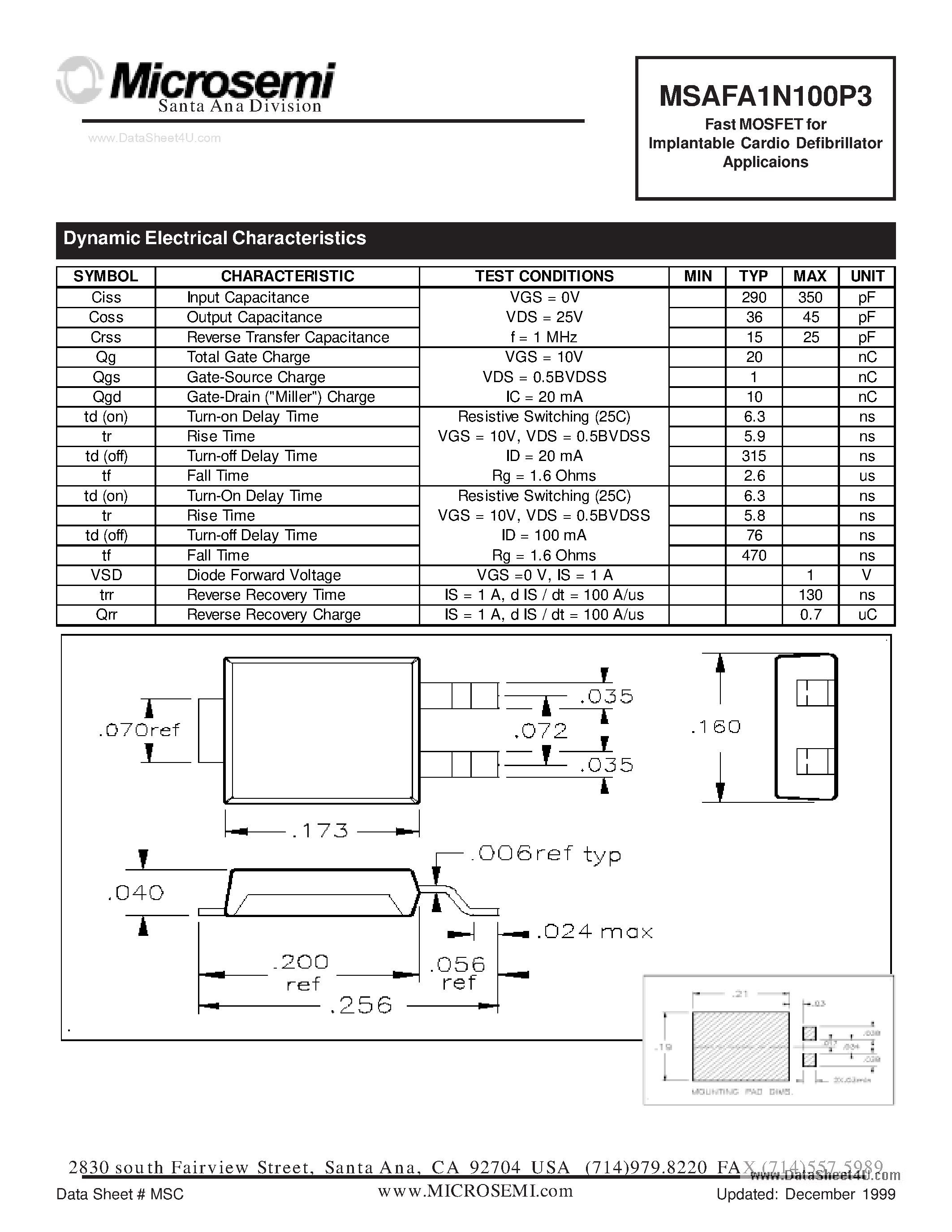 Datasheet MSAFA1N100P3 - MOSFET Device page 2