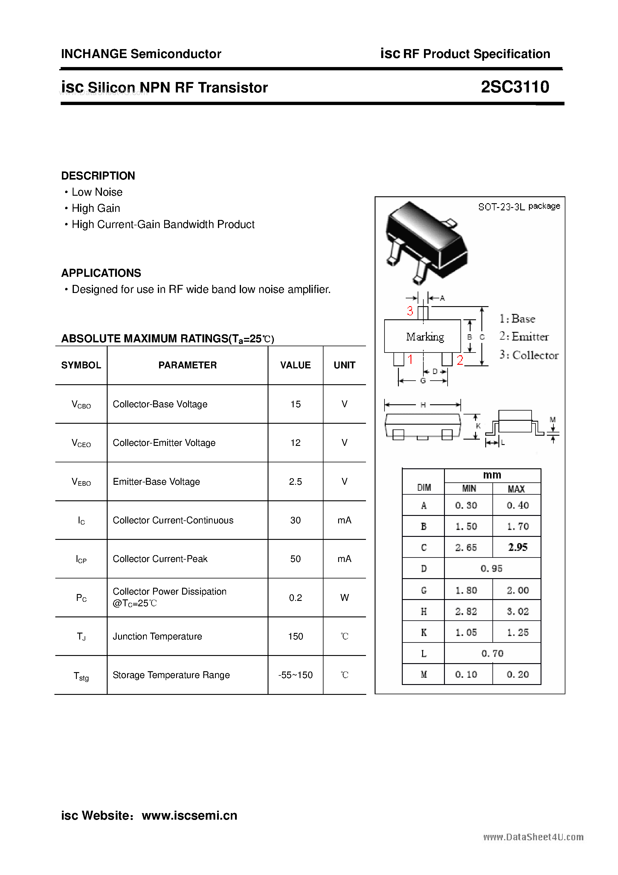 Даташит 2SC3110 - Silicon Power Transistor страница 1