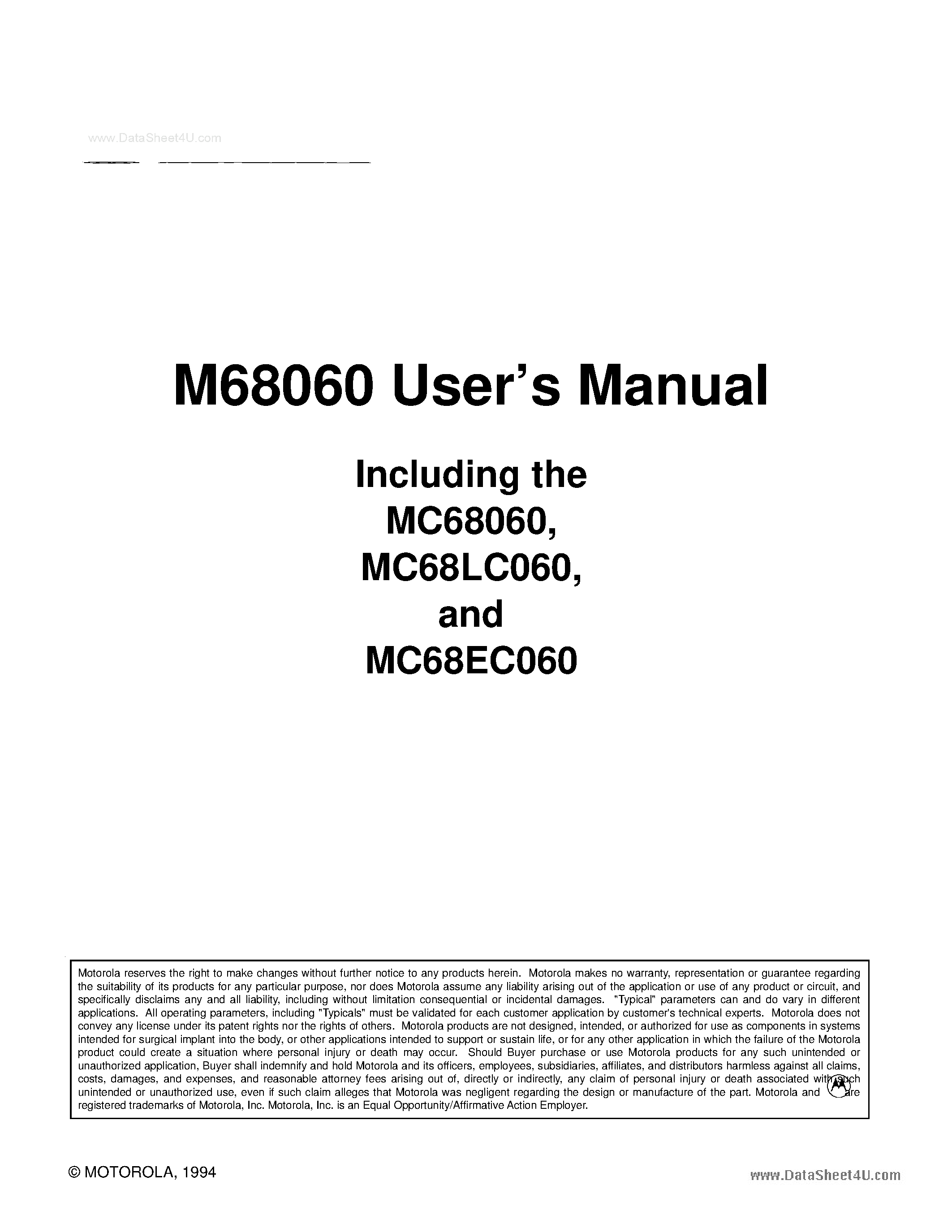 Datasheet MC68060 - User Manual page 1