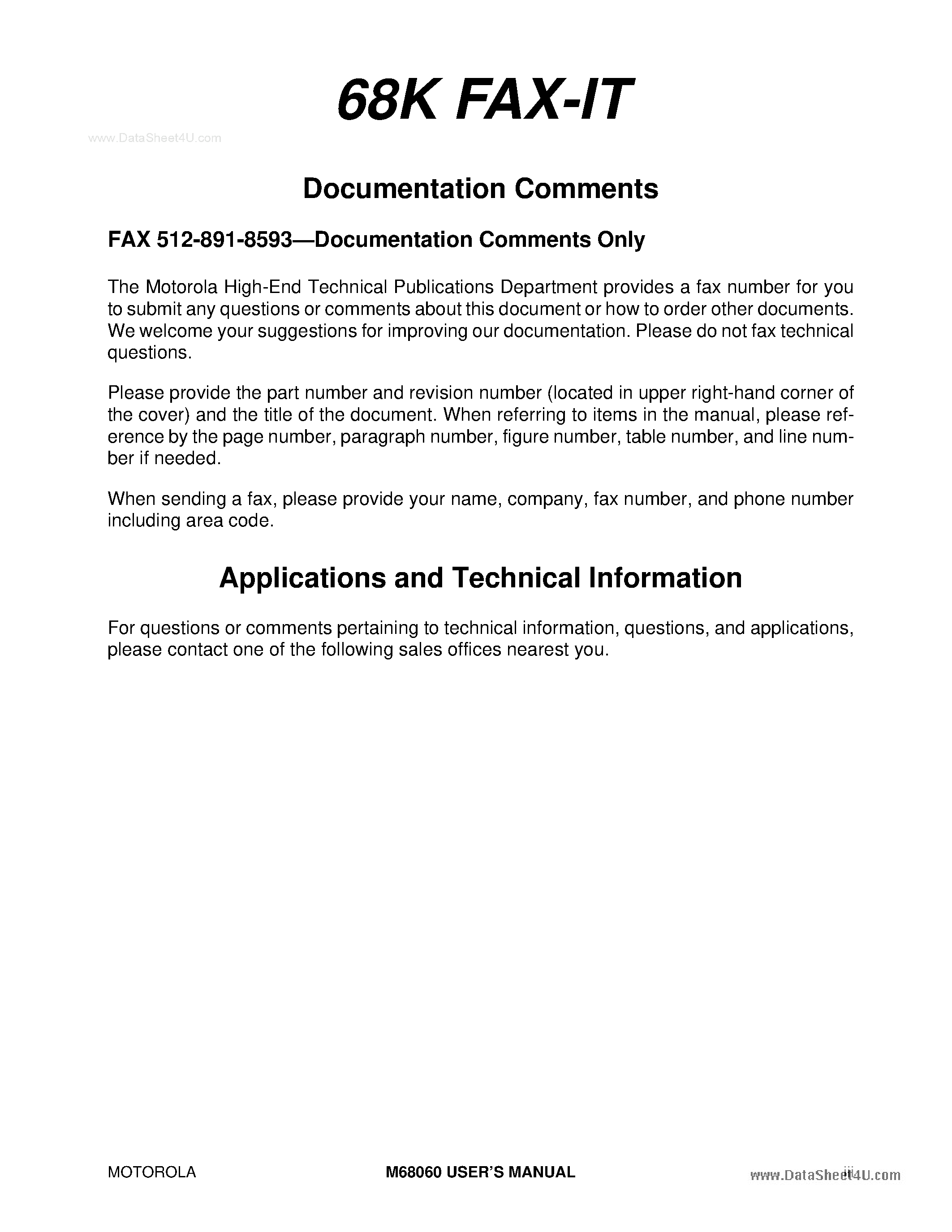 Datasheet MC68060 - User Manual page 2