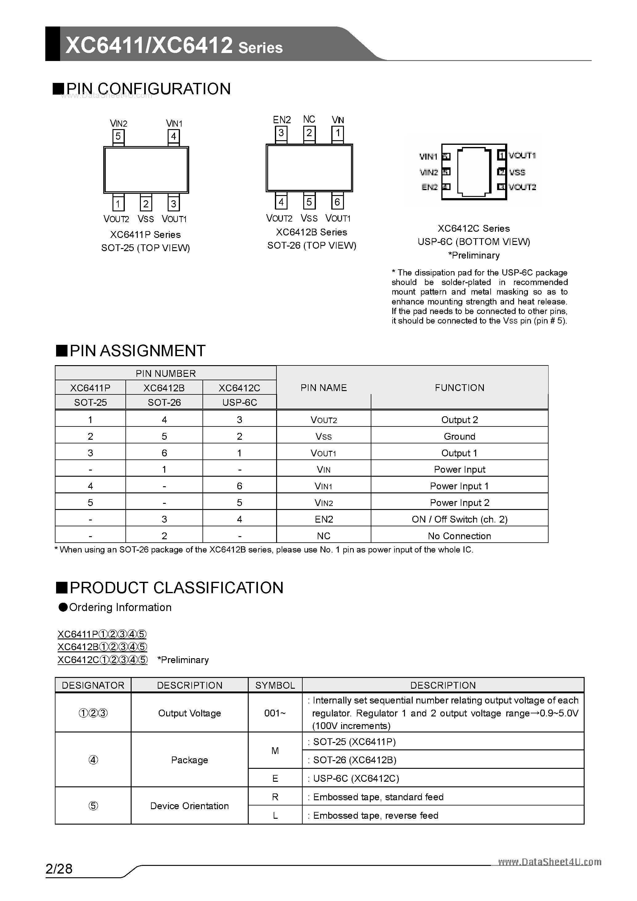 Даташит XC6411 - (XC6411 / XC6412) 0.8uA Low Power Consumption Dual Voltage Regulator страница 2