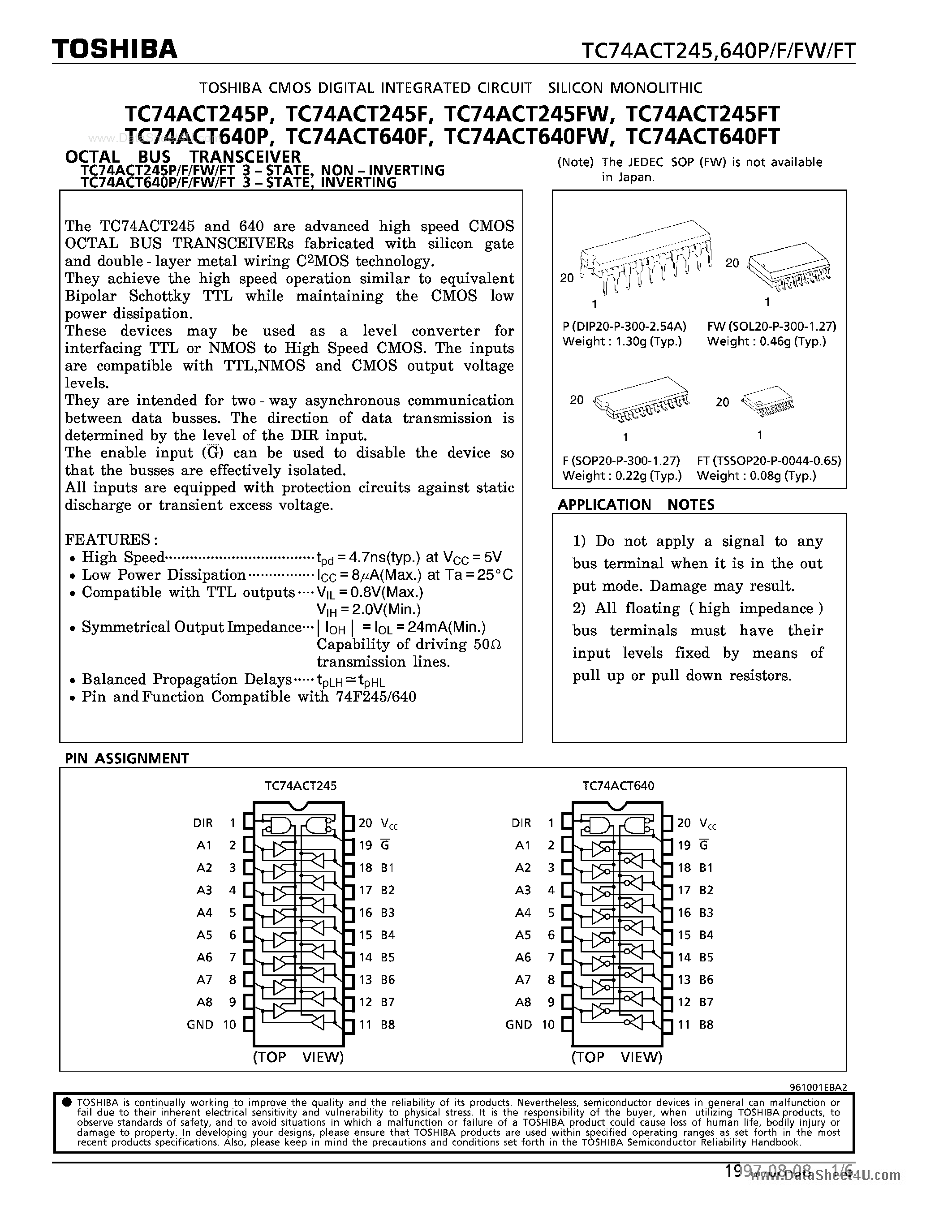 Даташит 74ACT640F - OCTAL BUS TRANSCEIVER страница 1