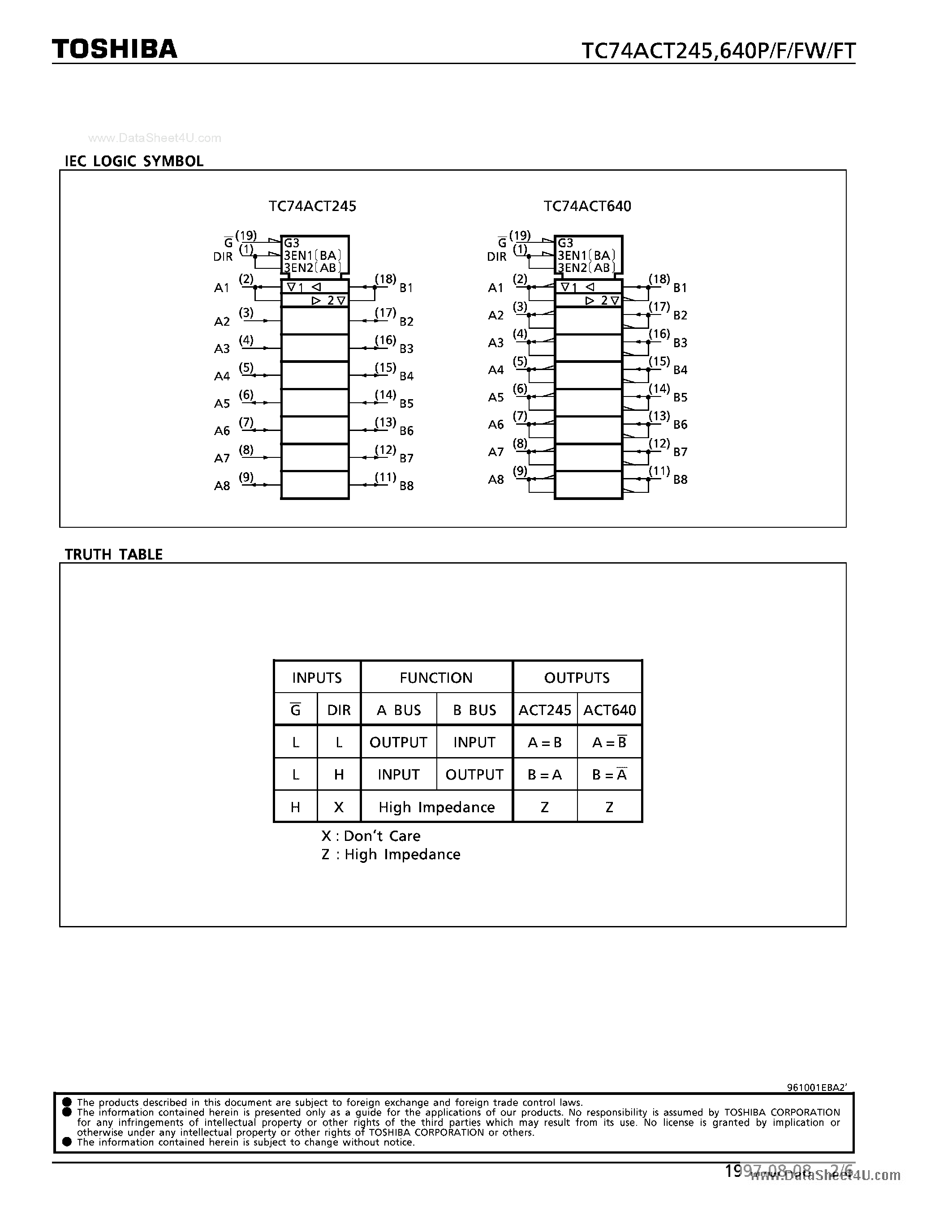 Даташит 74ACT640F - OCTAL BUS TRANSCEIVER страница 2