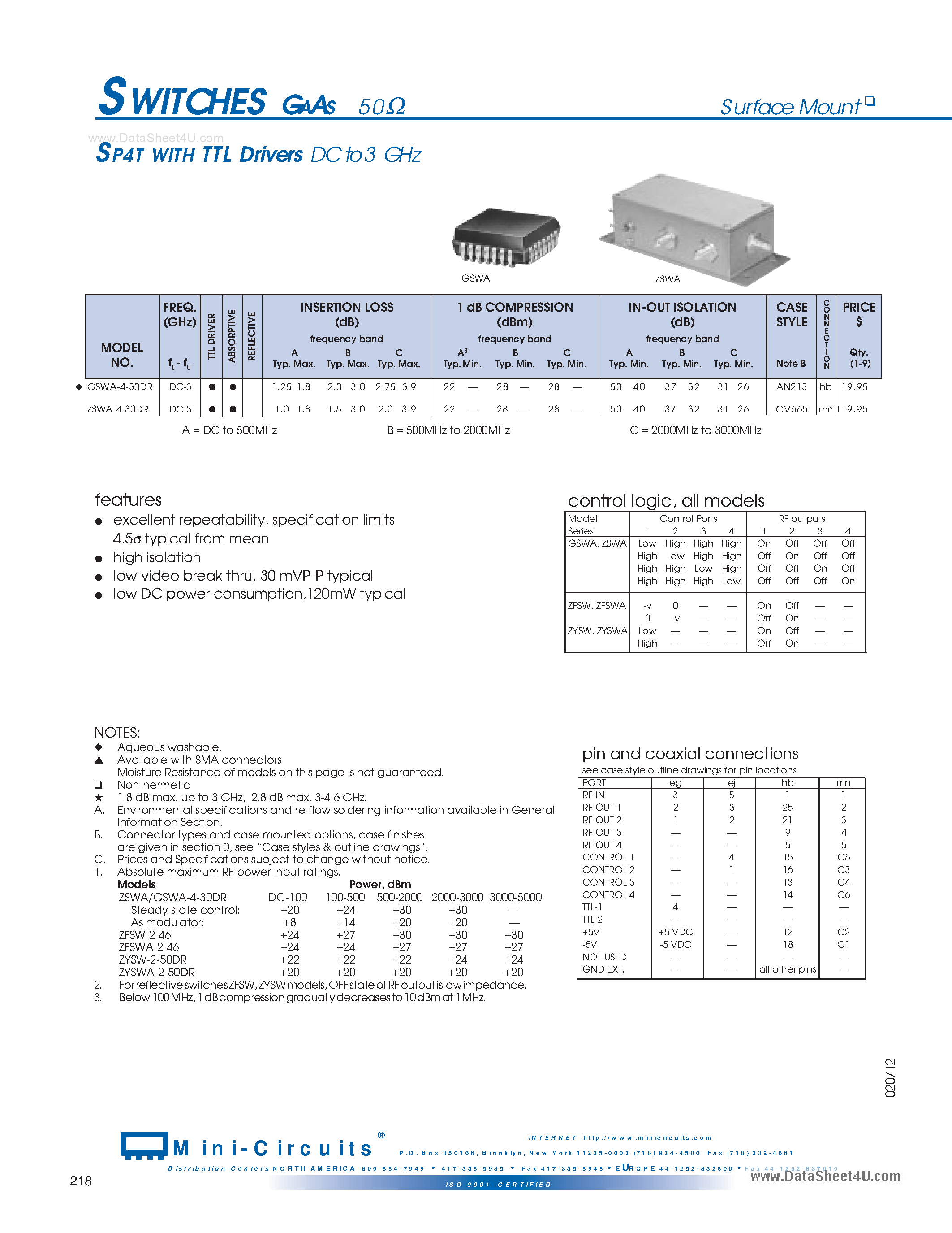 Datasheet GSWA-4-30DR - SWITCHES GAAS SP4T page 1