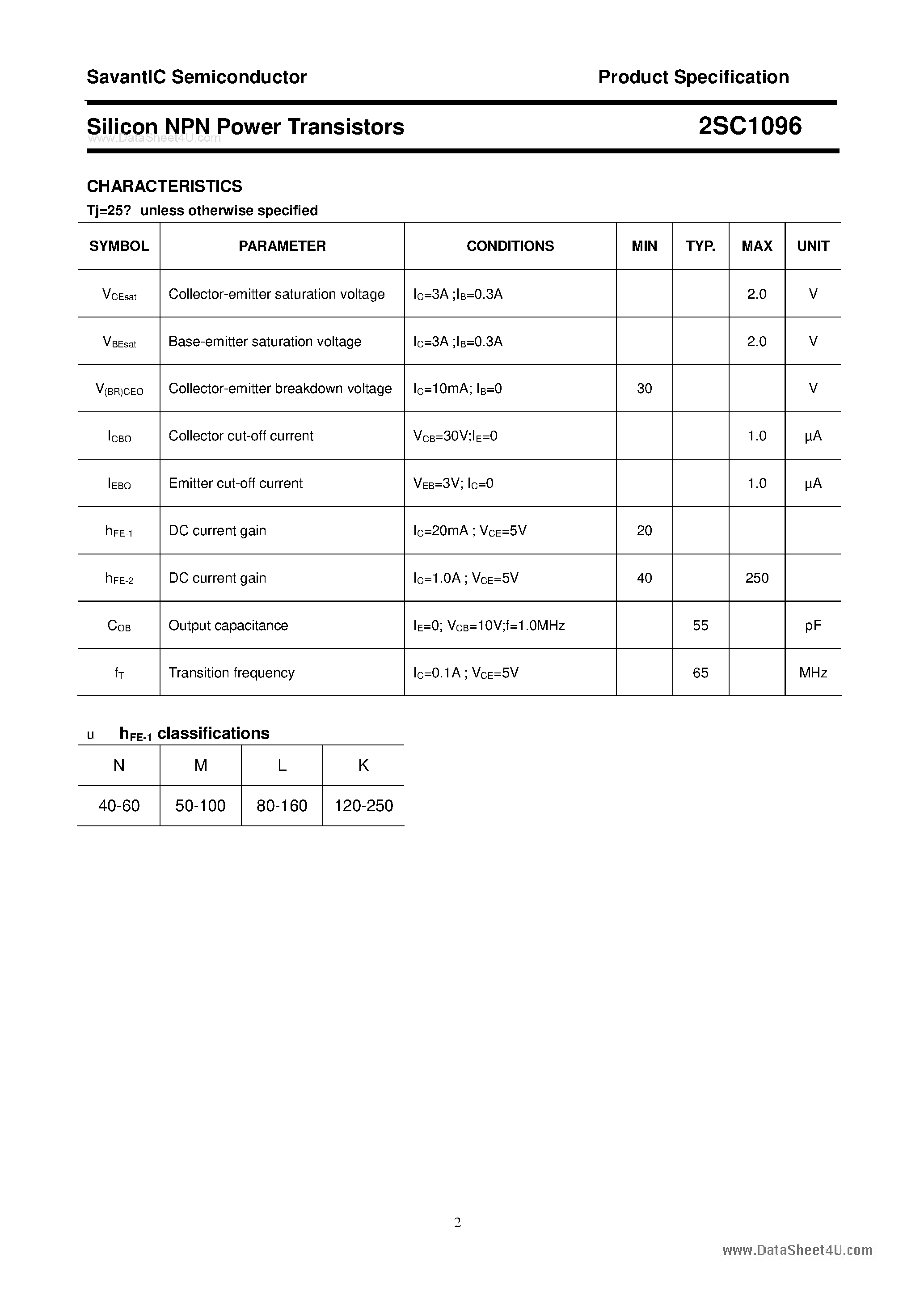 Datasheet 2SC1096 - SILICON POWER TRANSISTOR page 2