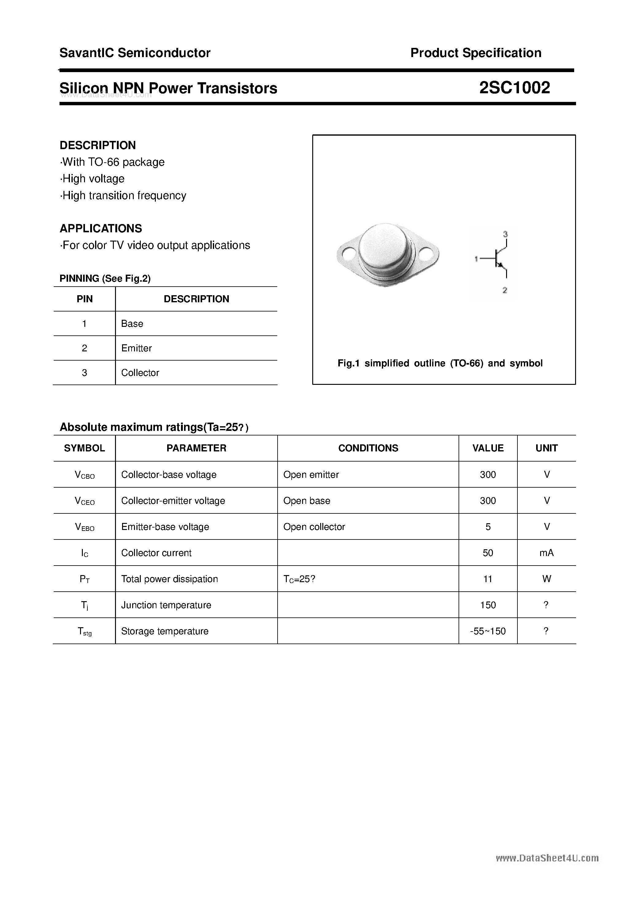 Datasheet 2SC1102 - SILICON POWER TRANSISTOR page 1