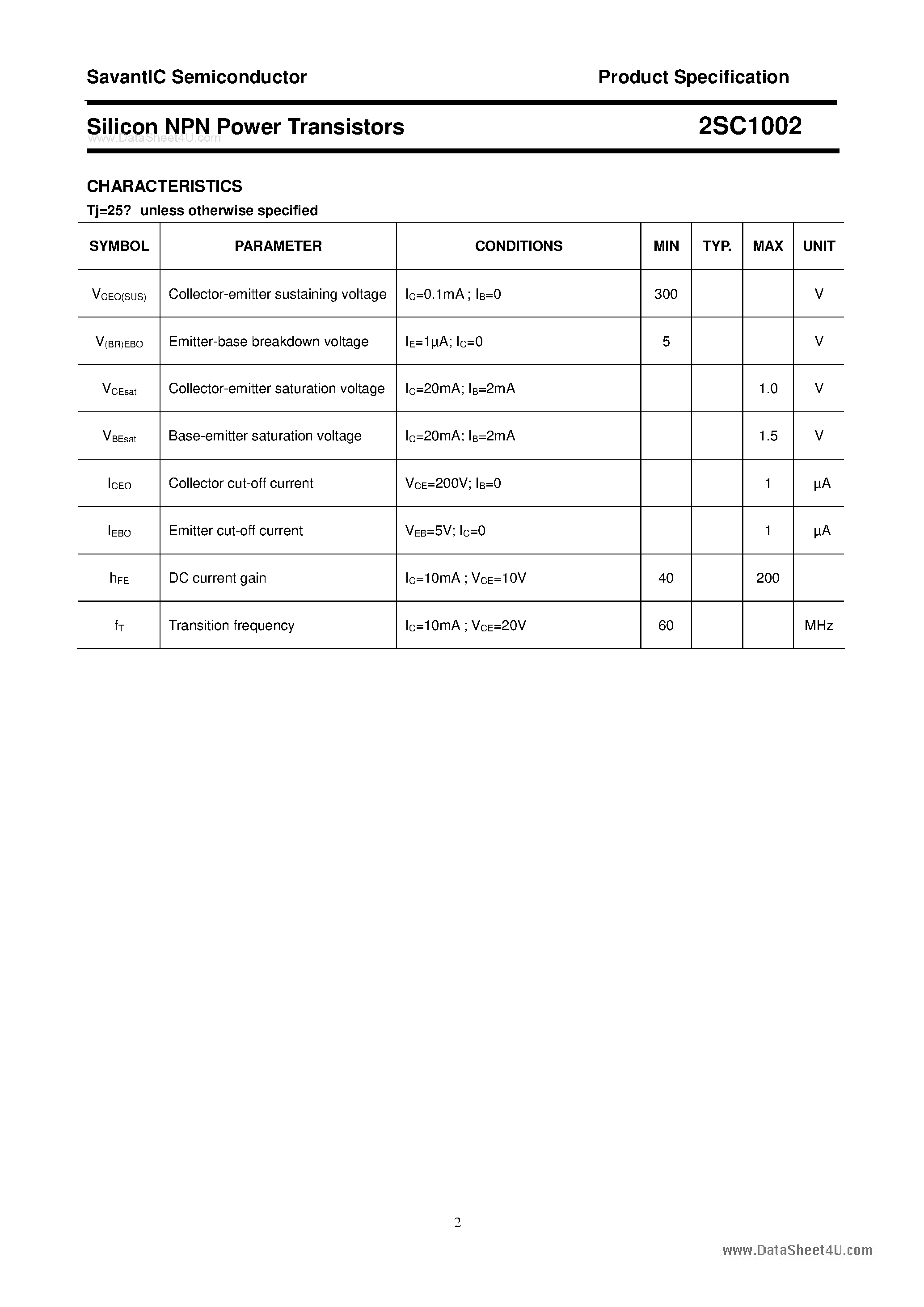 Datasheet 2SC1102 - SILICON POWER TRANSISTOR page 2